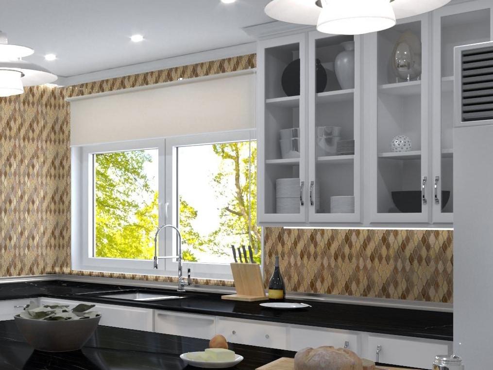 Annabelle Glass and Stone Arabesque Mosaic Kitchen Backsplash, Bathroom, Shower, Pool, Wall and Floor Tile