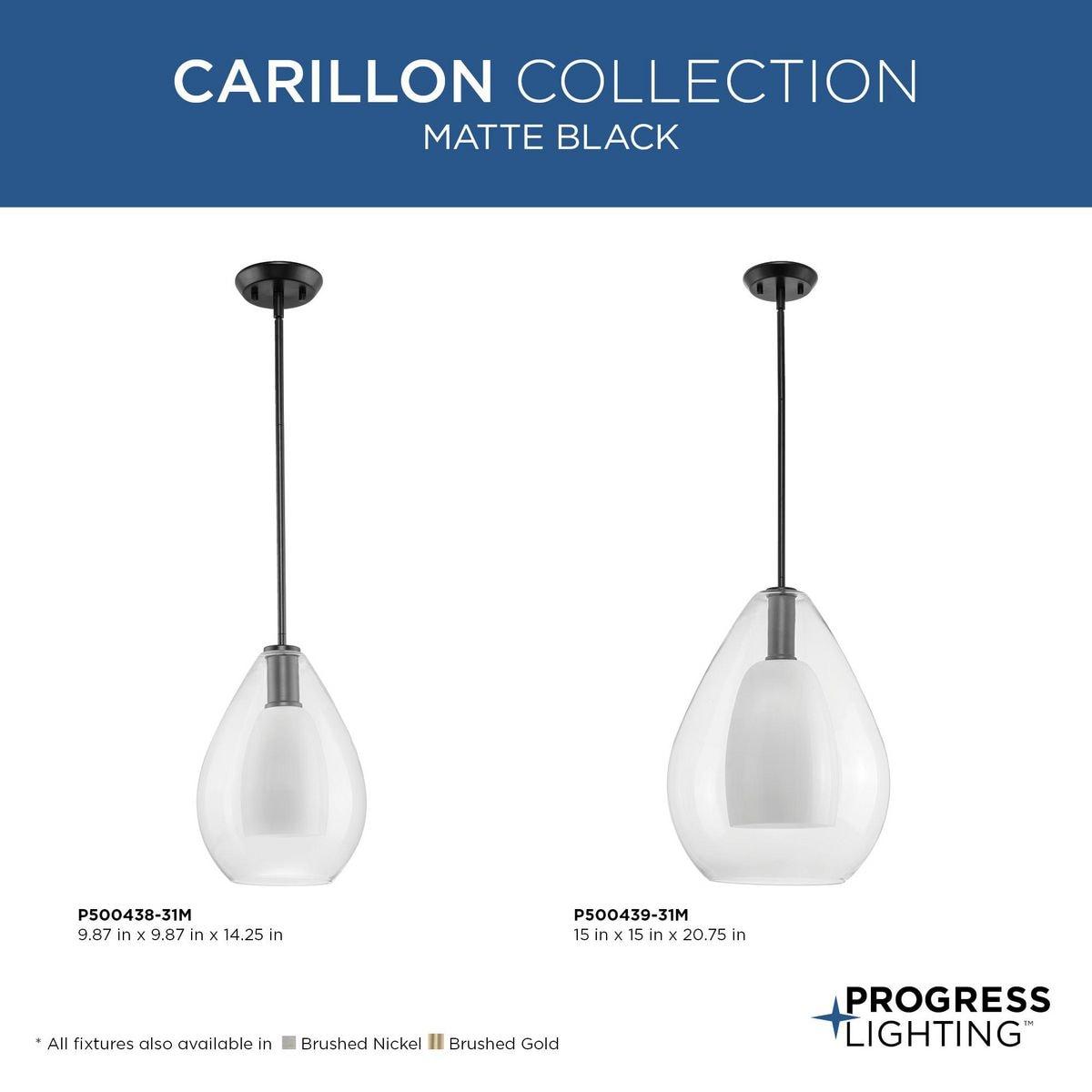 Progress Lighting Carillon 1-Light Pendant, Brushed Gold, Clear and Opal Glass Shade