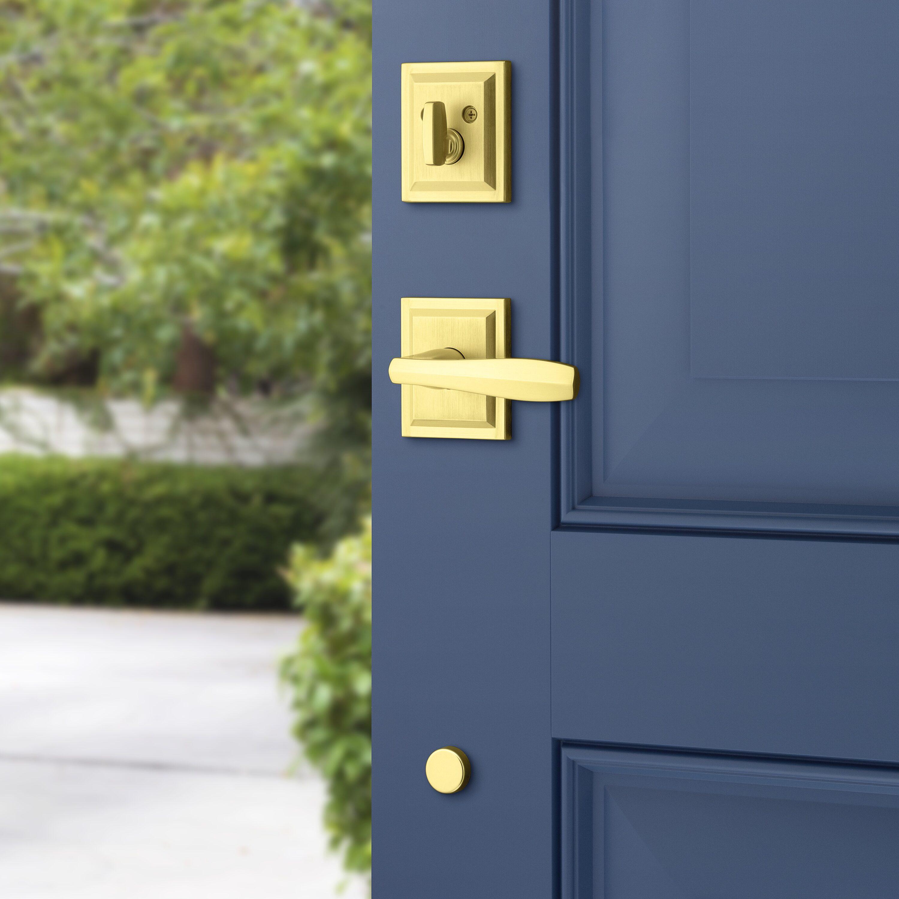 Baldwin Torrey Pines, Front Entry Handleset with Interior Lever, Featuring SmartKey Deadbolt Re-Key Technology and Microban Protection, in Satin Brass