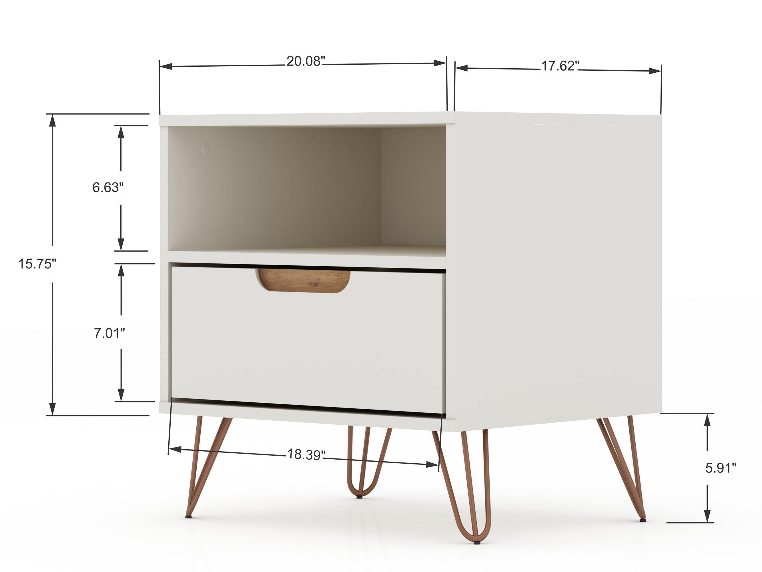 Set of 2 Rockefeller 1 Drawer Nightstands Off White/Nature - Manhattan Comfort