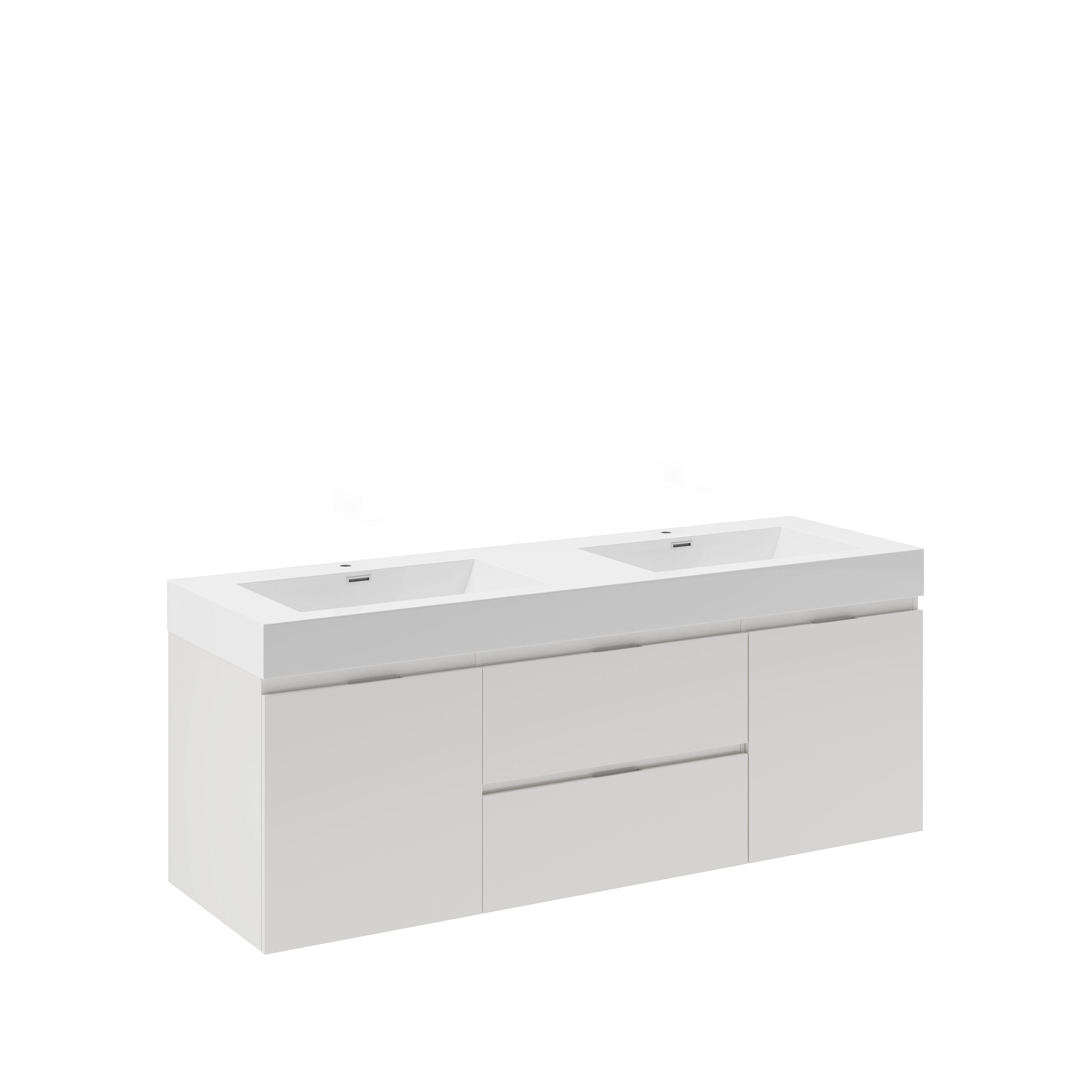 Valencia 60" Wall Mount Double Sink Bathroom Vanity with Top and Sinks (Faucets Not Included)