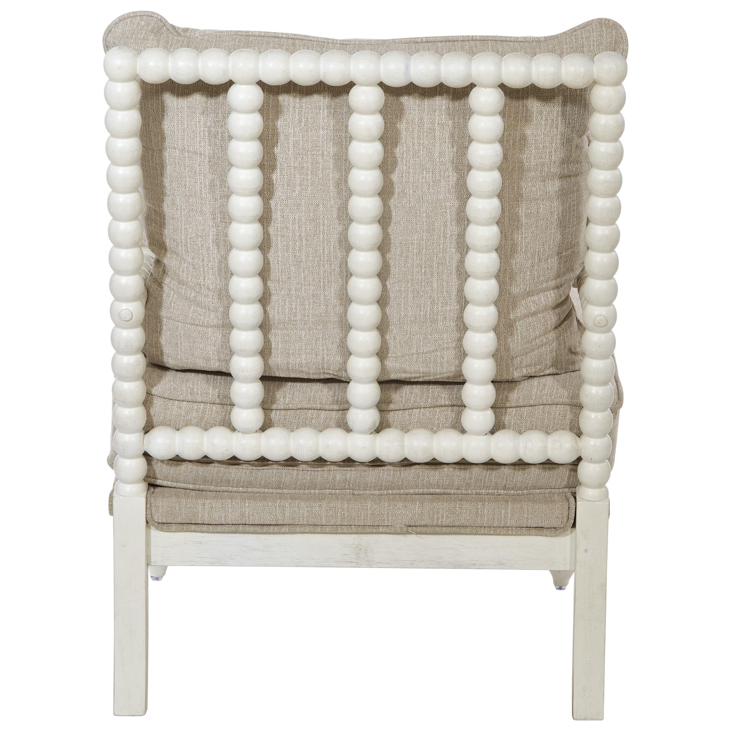 Kaylee Spindle Chair in Linen  White Fabric with Antique White Frame