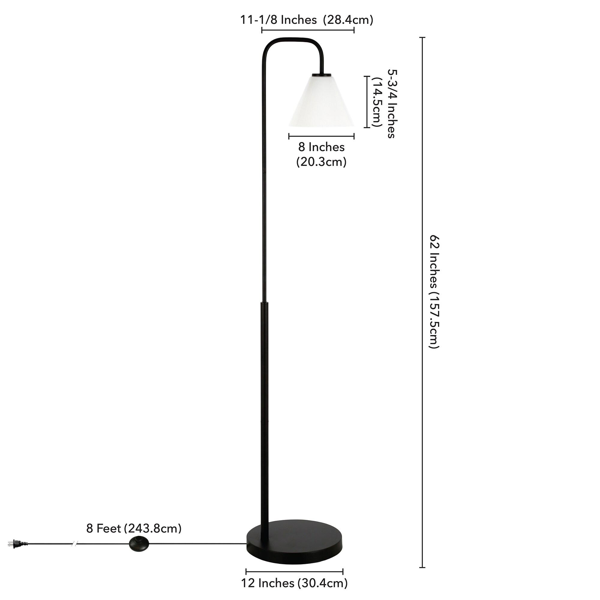 Evelyn&Zoe Henderson Arc Floor Lamp with Glass Shade, Blackened Bronze/White Milk