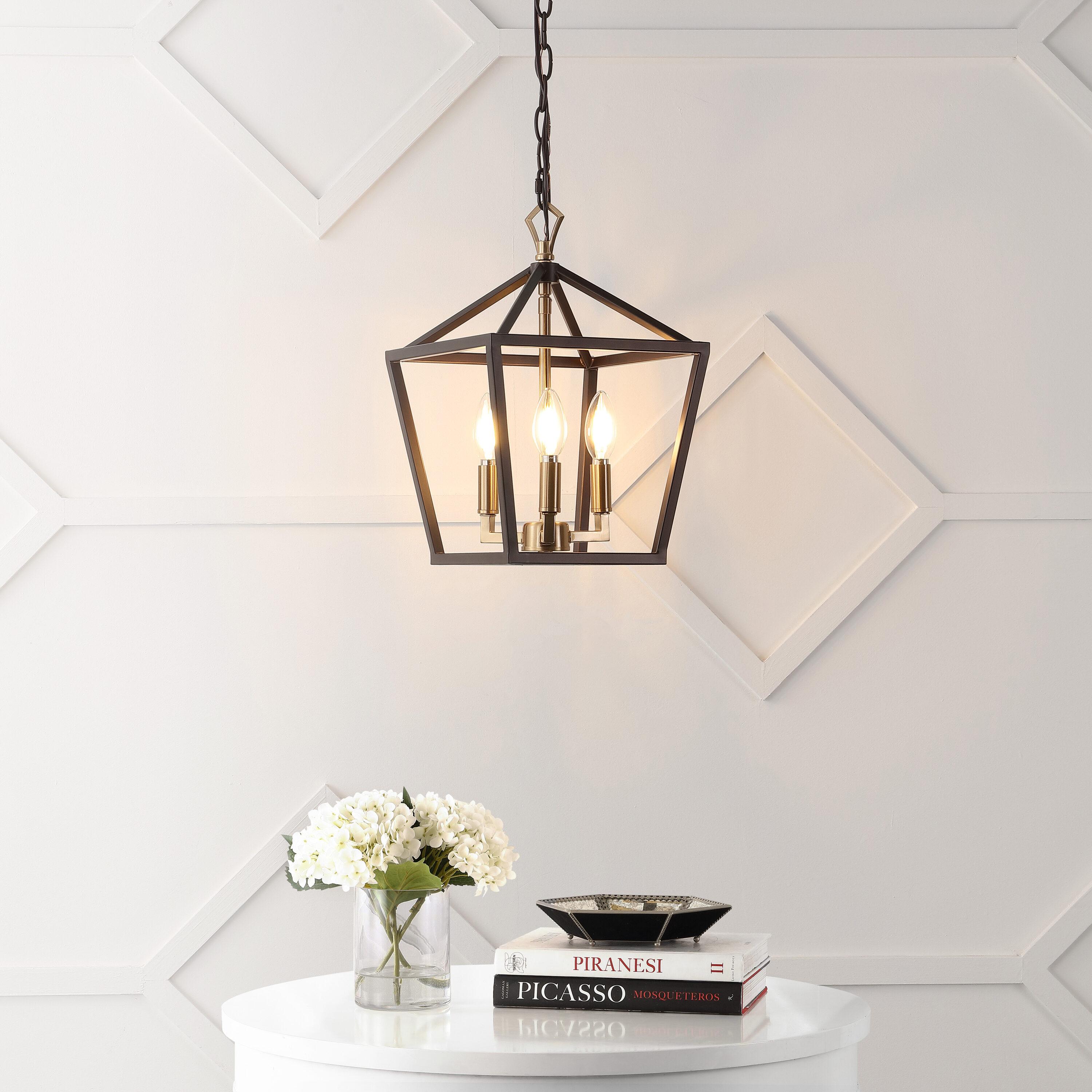 Ojai 10" 3-Light Iron Classic Modern Lantern LED Pendant, Oil Rubbed Bronze/Brass Gold