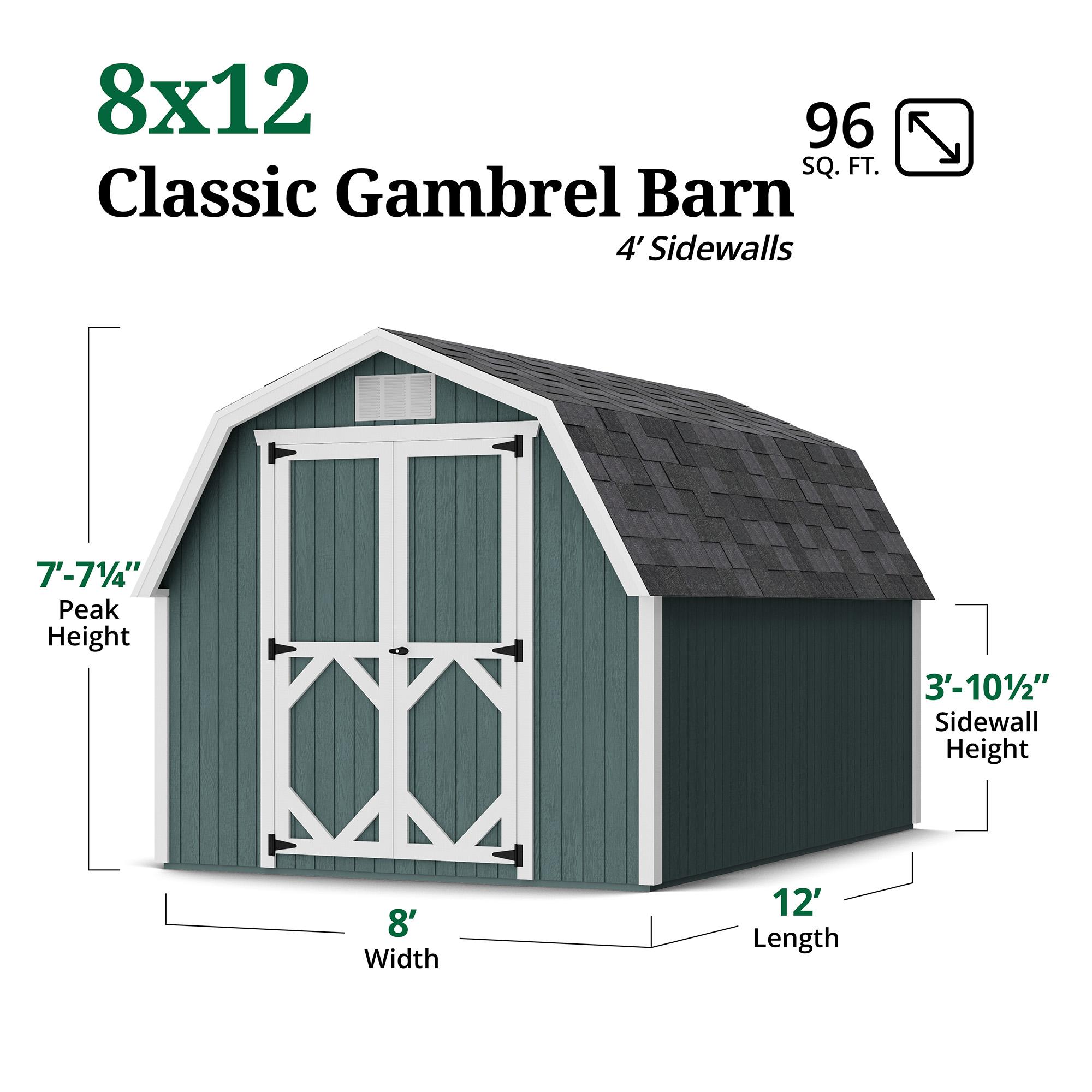 Little Cottage Co. 8x12 Classic Gambrel Barn with 4 ft. Sidewalls and Floor, Outdoor Wood Storage Shed Do-It-Yourself Precut Kit