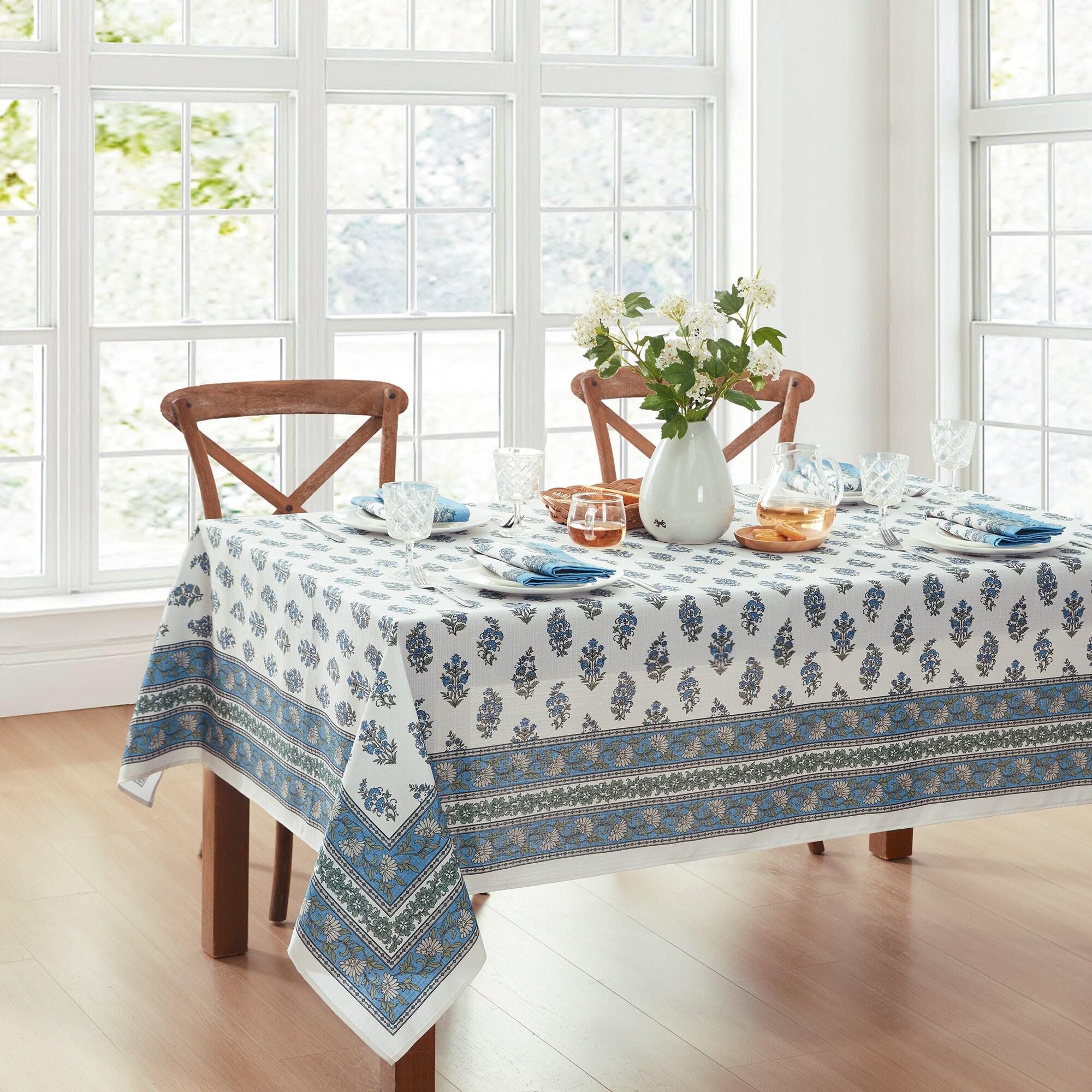 Tropez Block Print Stain & Water Resistant Indoor/Outdoor Tablecloth - Multicolor - 60x84 - Elrene Home Fashions