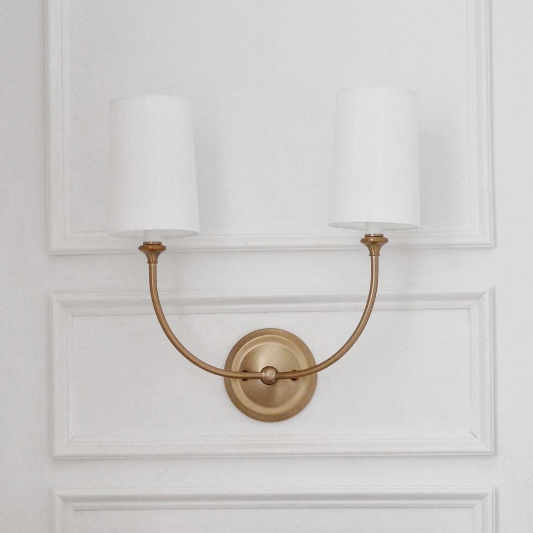 Sylvan Vibrant Gold Brass 2-Light Dimmable Sconce with Silk Shade