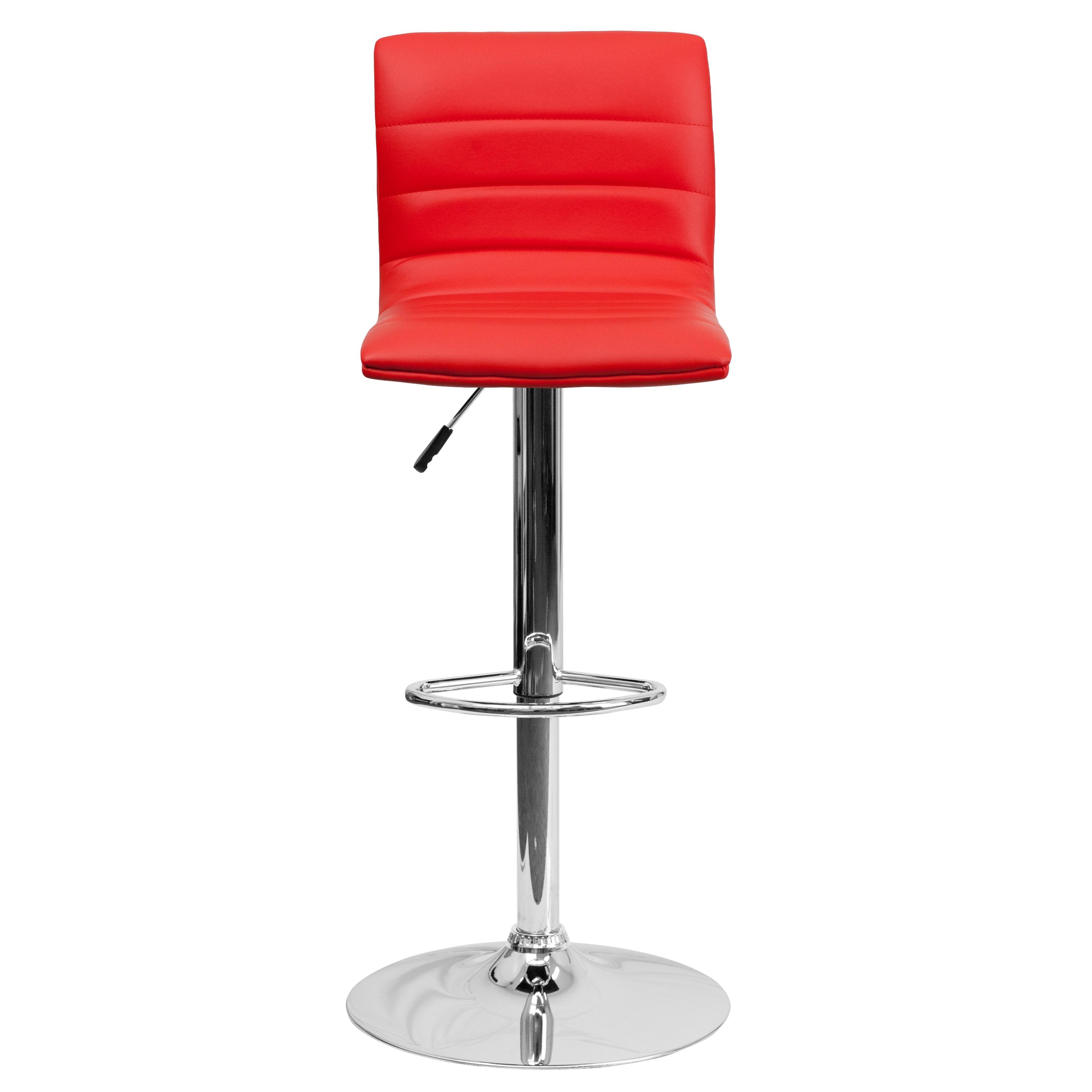 Flash Furniture Modern Red Vinyl Adjustable Bar Stool with Back, Counter Height Swivel Stool with Chrome Pedestal Base