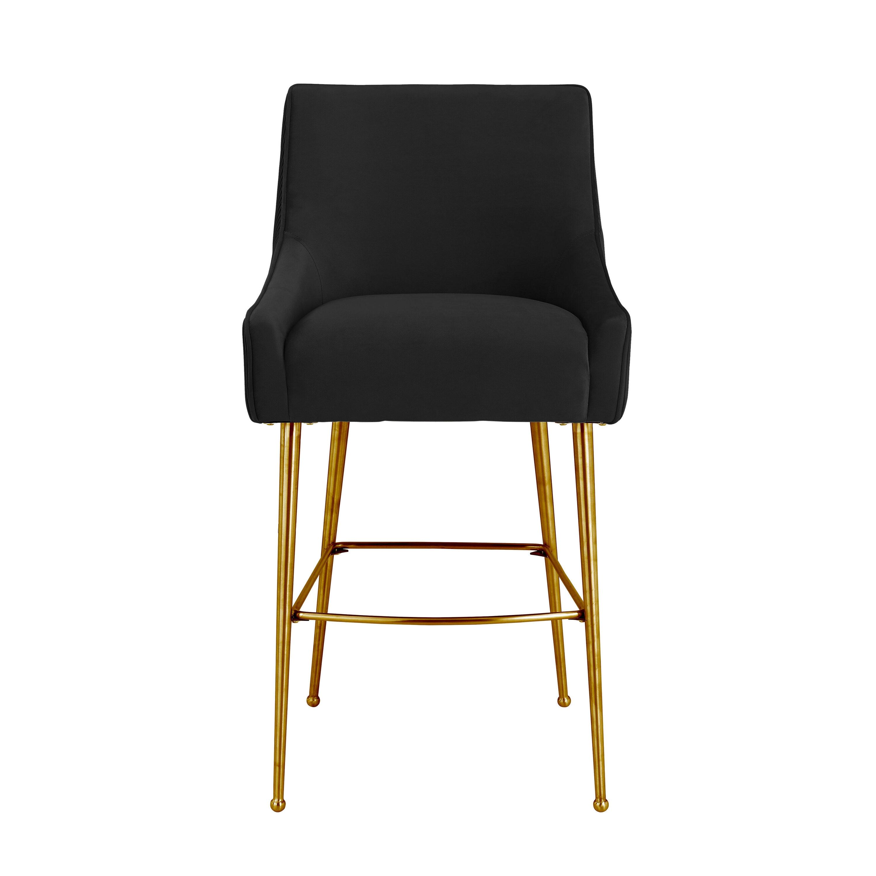 TOV Furniture Beatrix 25.6" Transitional Velvet Counter Stool in Pleated Black