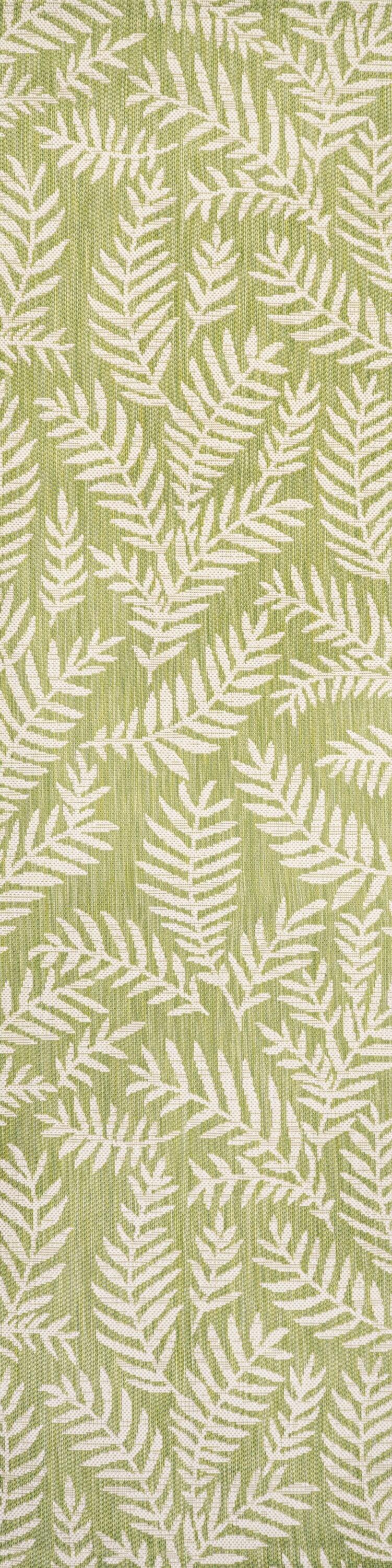 2' x 10' Nevis Palm Frond Indoor/Outdoor Runner Rug, Green/Cream - JONATHAN Y