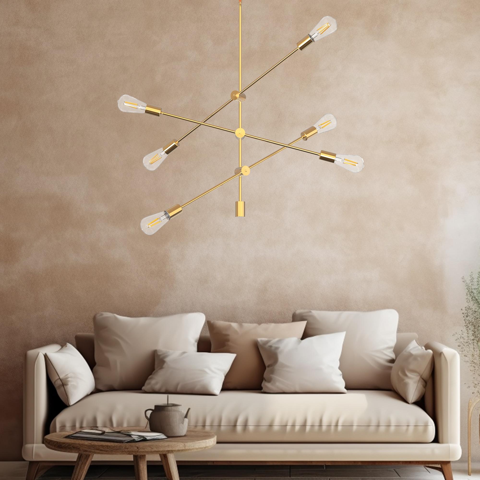 6 Light Sputnik-Inspired Chandelier,Gold Modern Chandelier Pendant Lighting for Kitchen Island Bedroom Living Room