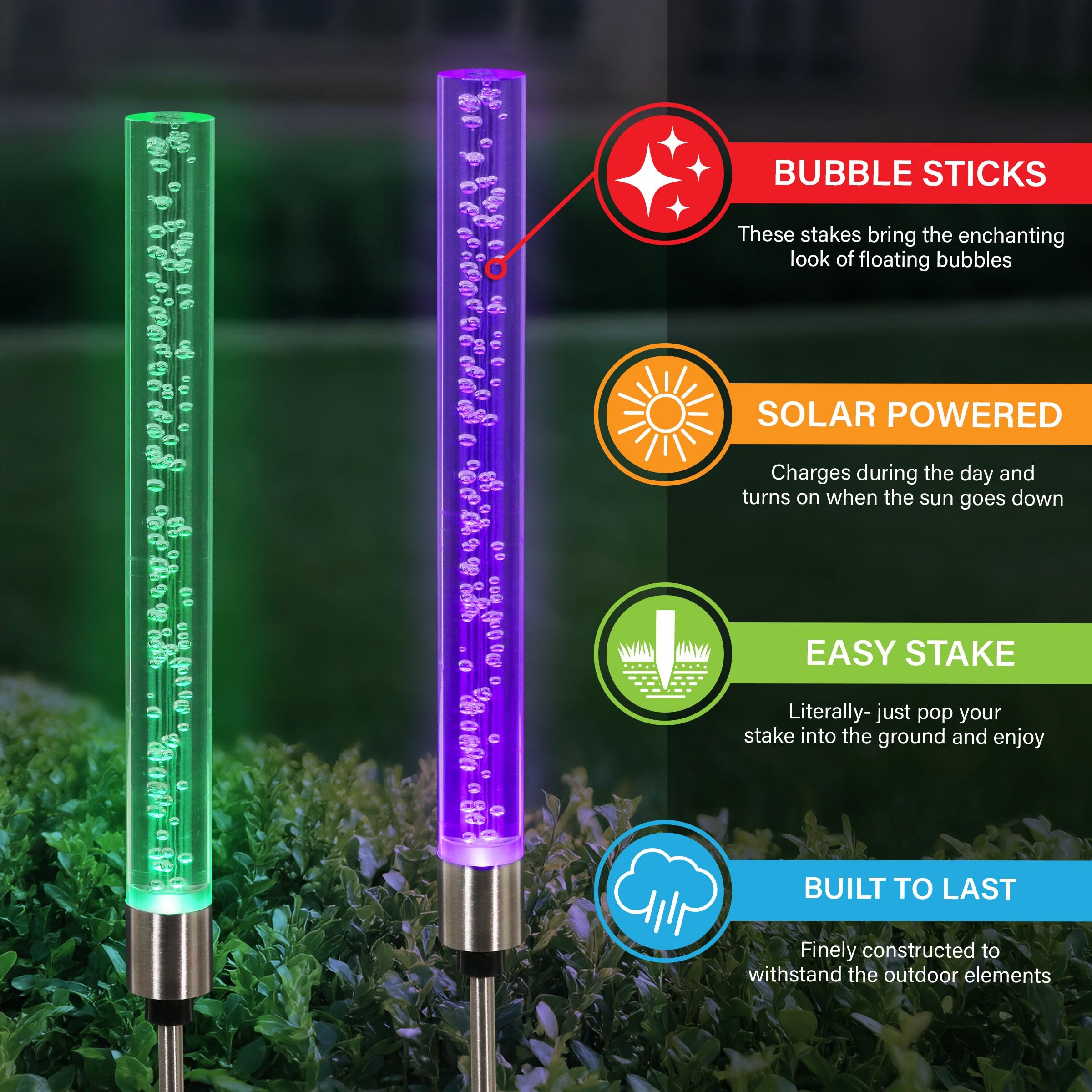 Exhart Two Color Changing Bubble Cylinder  Solar Powered Garden Stakes, 2.5x34 inches, Plastic (Outdoor Pathway Landscape Night Lights, For Home Garden, Patio, Yard, Home Decoration), Clear