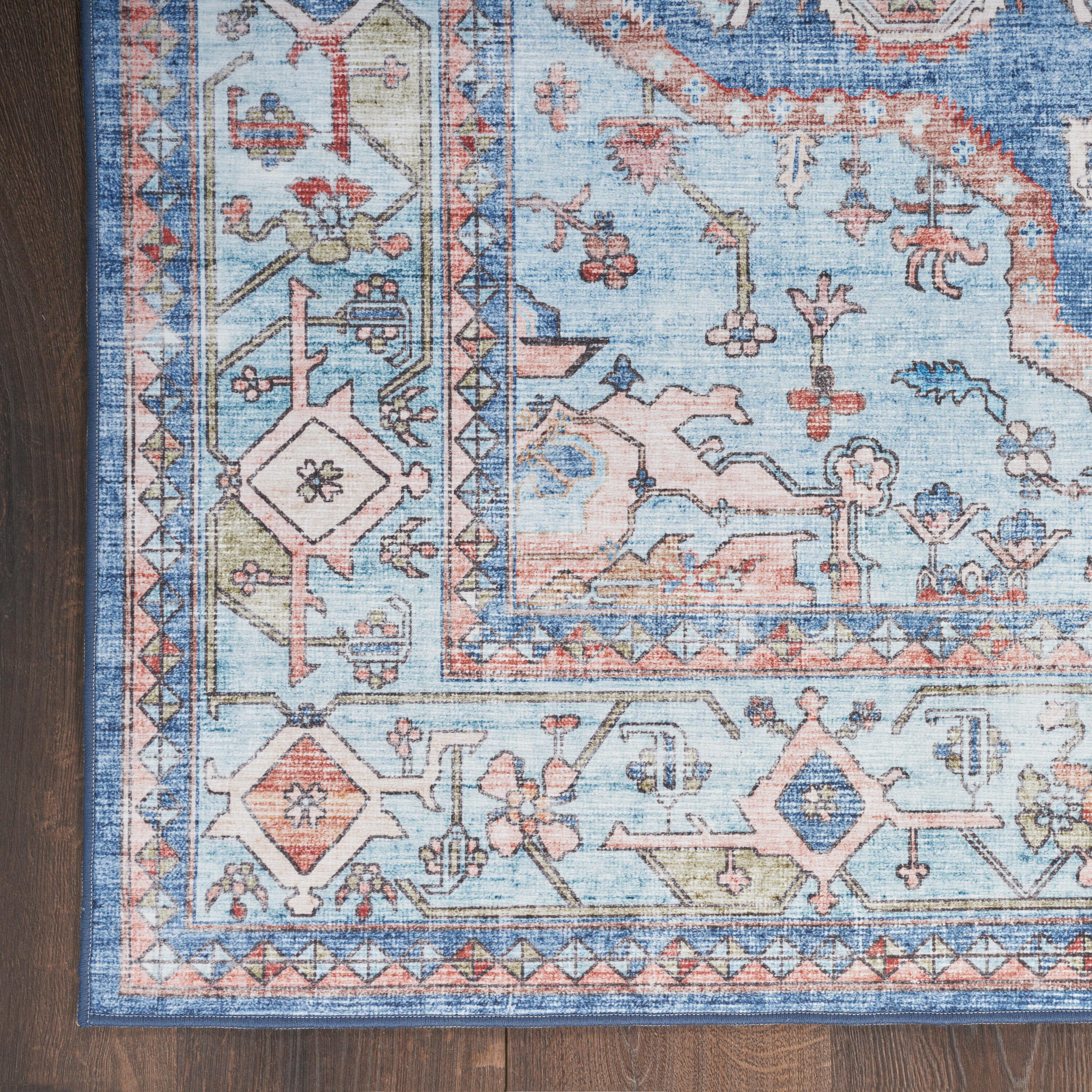 Nourison Fulton Bordered Medallion Non-Slip Flatwoven Indoor Rug Blue 5' x 7'