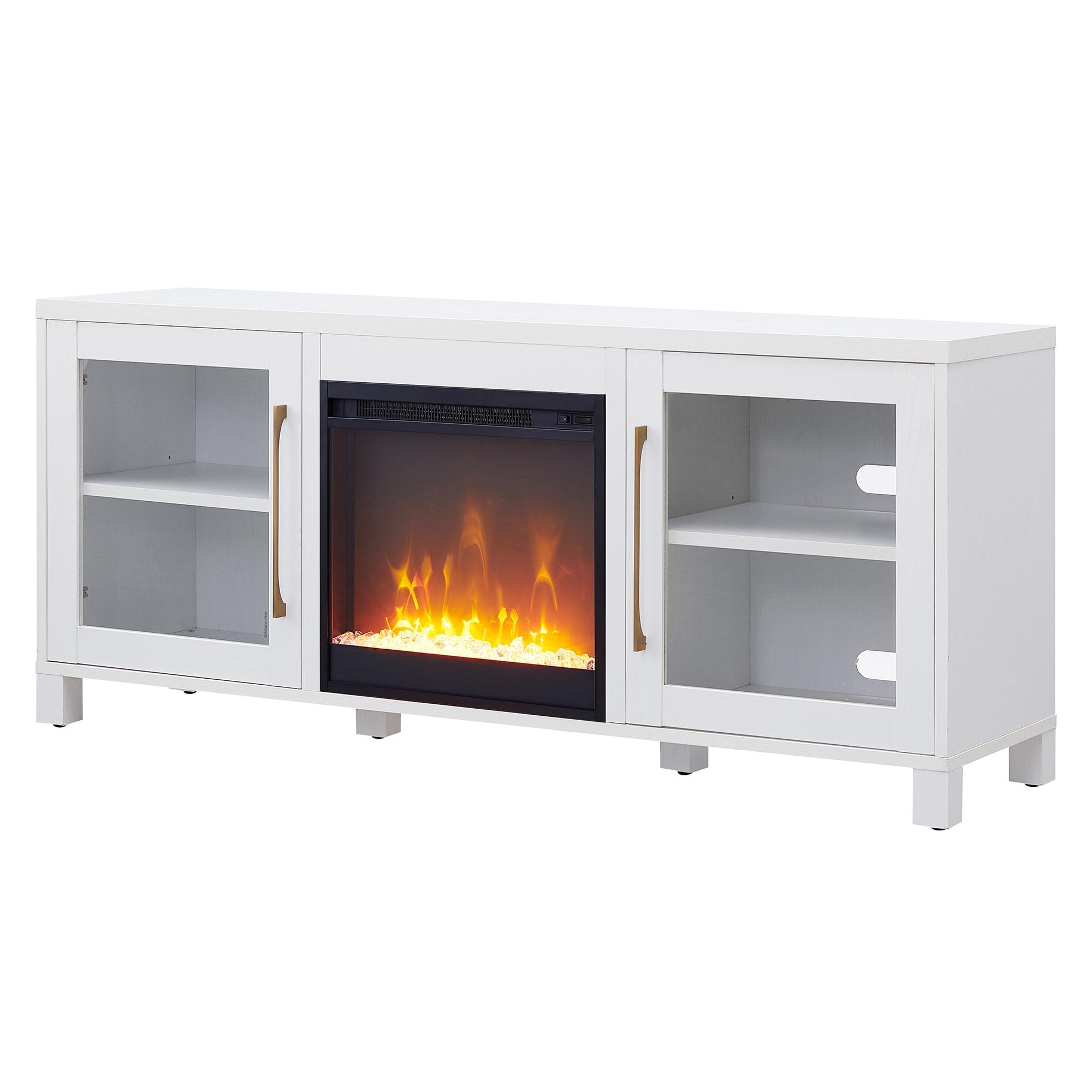 Evelyn&Zoe Quincy Rectangular TV Stand with Crystal Fireplace for TV's up to 65", White