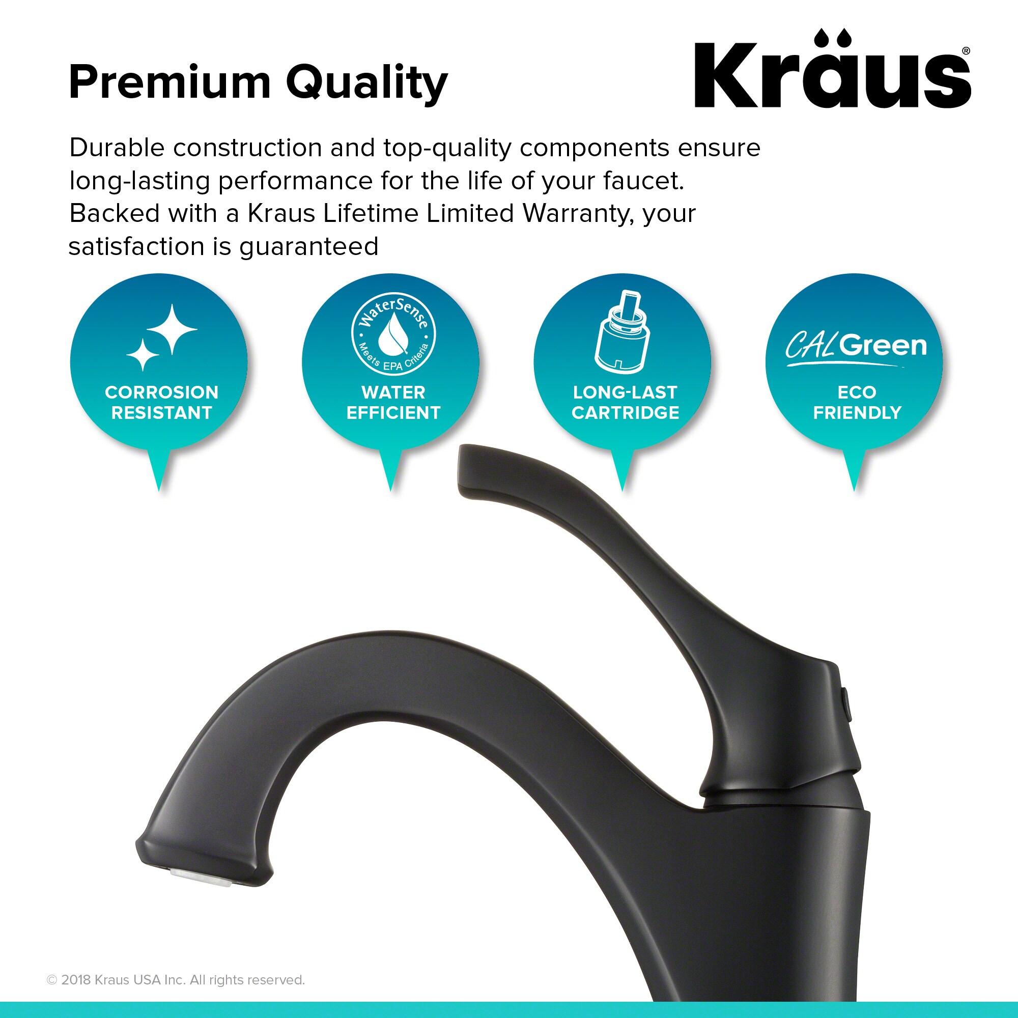 Kraus Arlo Single Hole 1-Handle WaterSense Bathroom Sink Faucet with Drain and Deck Plate