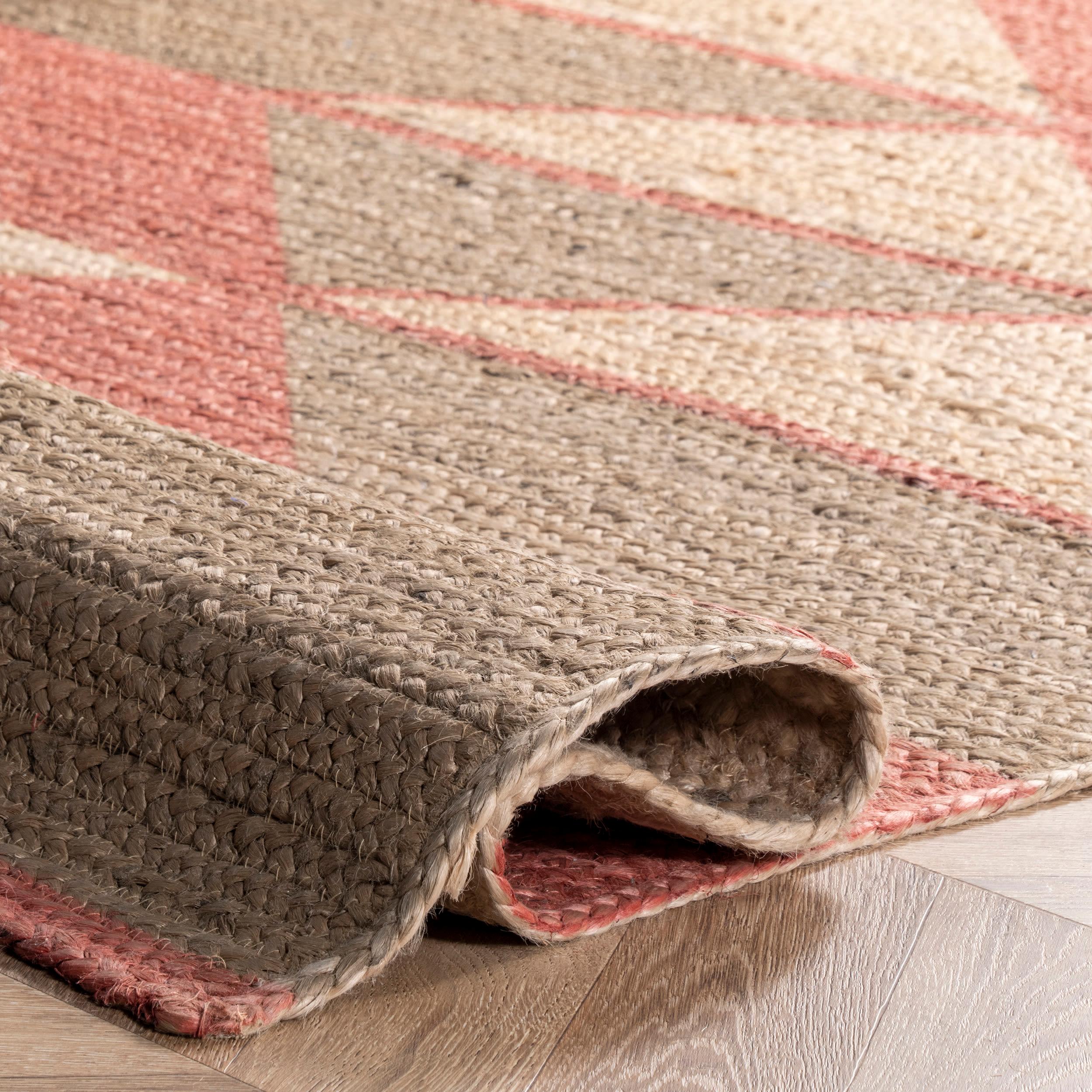 Nuloom Solange Braided Jute Diamond Stripes Indoor Area Rug, Orange, 5'x8'