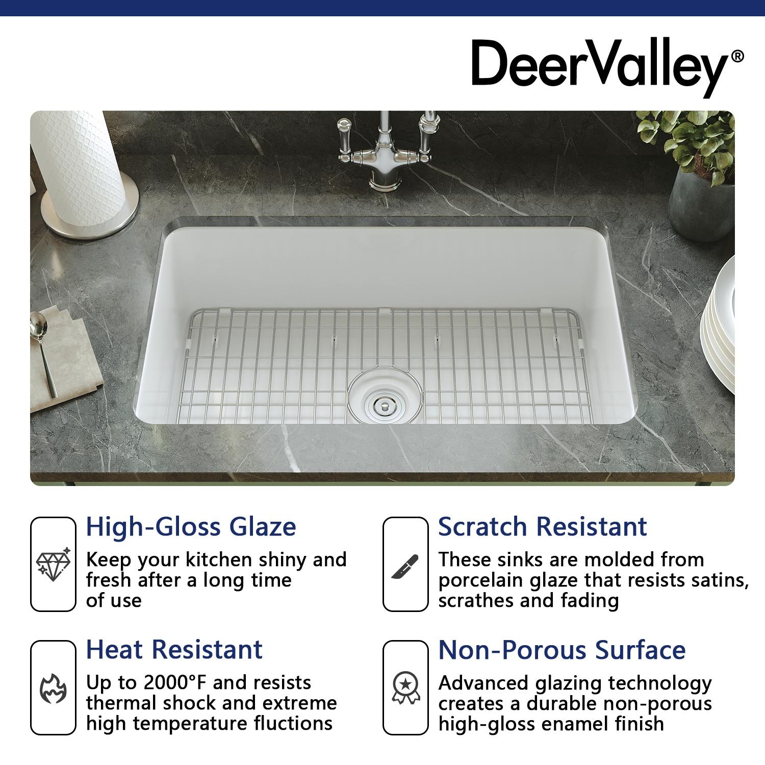 Rectangular Fireclay 32" L x 19" W Fireclay Undermount Kitchen Sink with Basket Strainer and Sink Grid