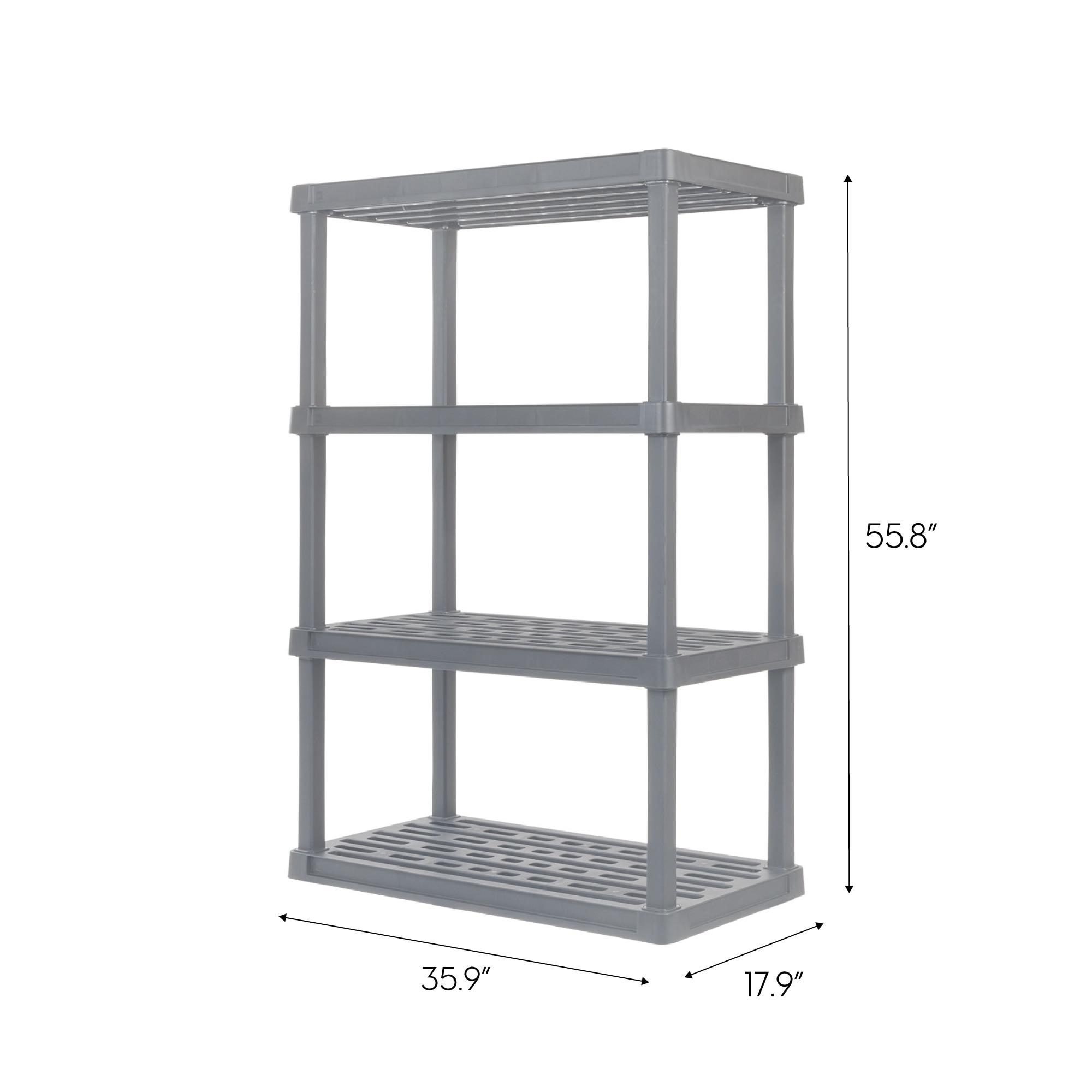 4-Tier Large Plastic Garage Storage Shelving Unit, Gray (18 W x 56 H x 36 D)