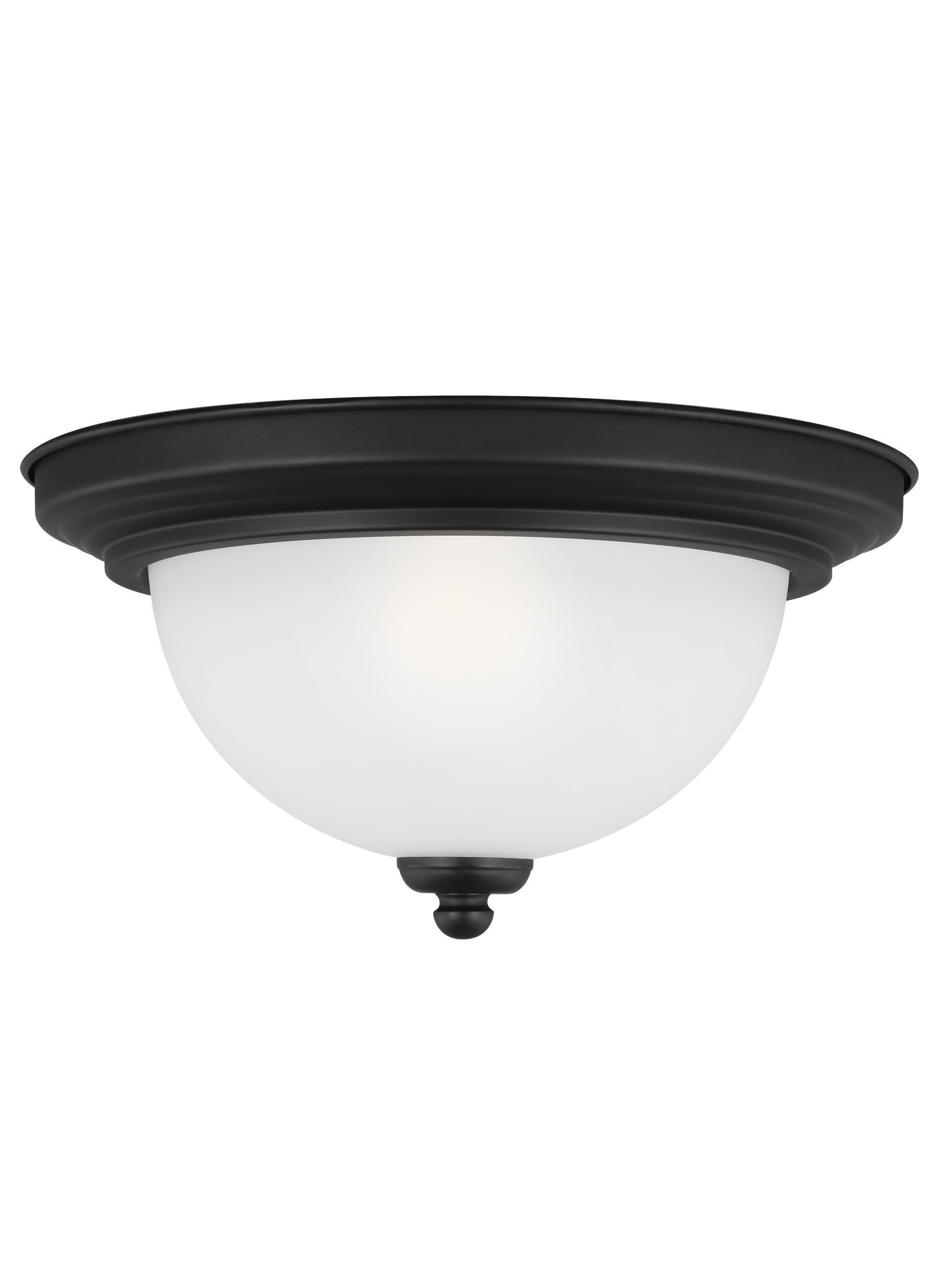 Geary 10.5 in. 1-Light Midnight Matte Black Traditional Contemporary Ceiling Flush Mount with Satin Etched Glass