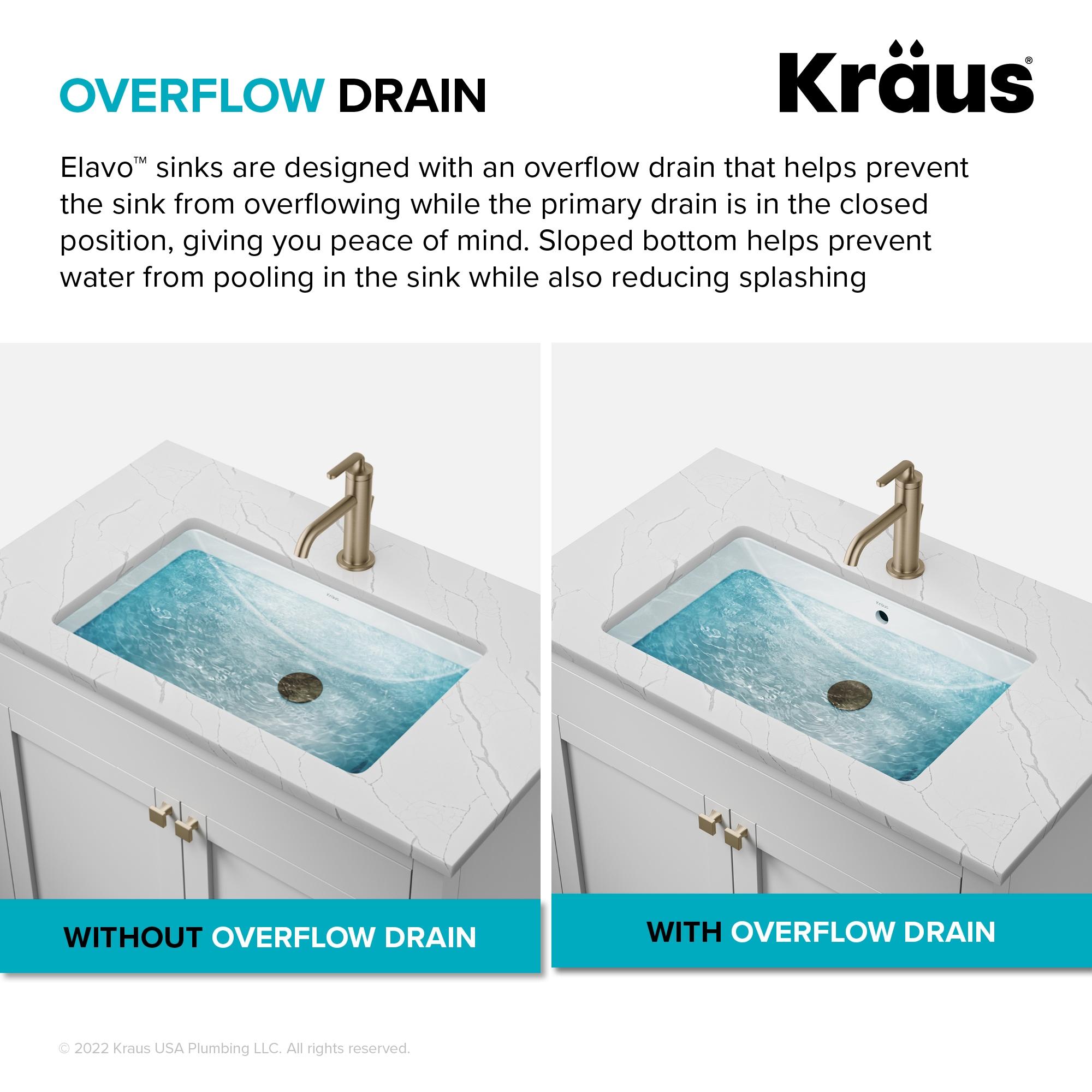 KRAUS Elavo. Rectangular Porcelain Ceramic Undermount Bathroom Sink In White With Overflow Drain, KCU-244