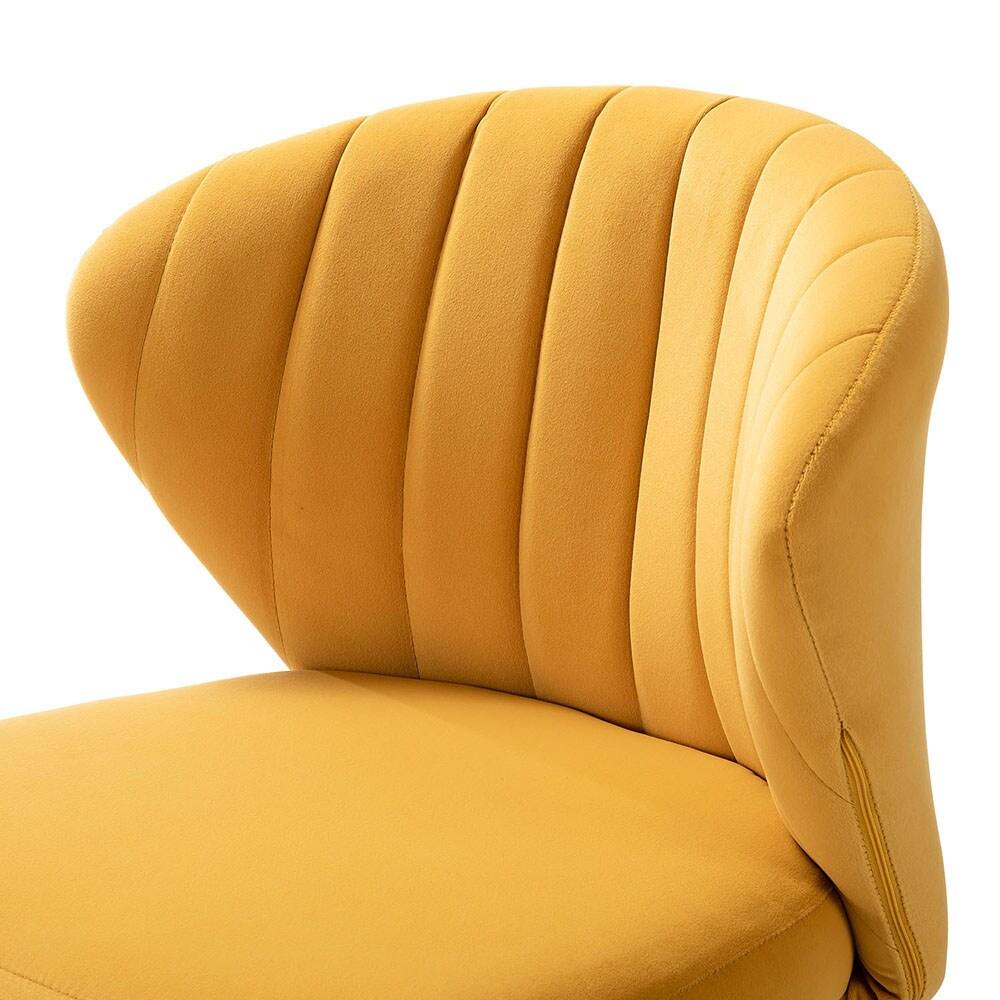 Home Kitchen Velvet Fall Dining Chairs Set of 2 Upholstered Side Chairs Accent Channel Tufted Metal Legs Living Room Bedroom Mustard