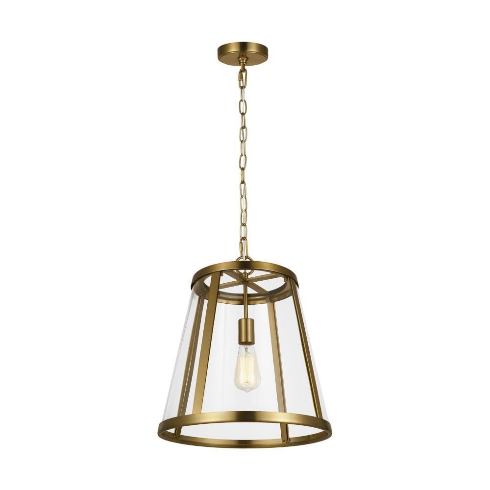 Mini Drum Burnished Brass Pendant Light with Clear Glass
