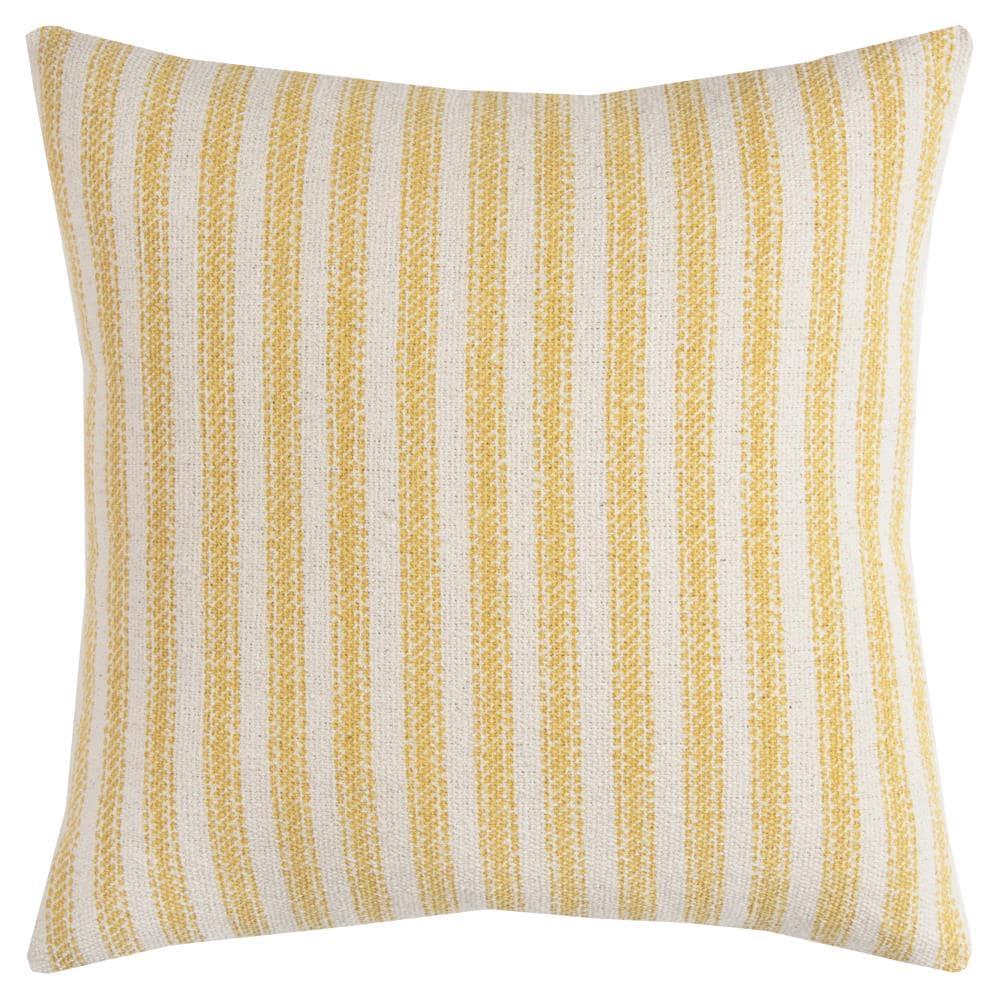 Saro Lifestyle 20"x20" Oversize Ticking Striped Square Throw Pillow Natural/Gold : 20x20 Inch Polyester, Machine Washable Cloth Napkins