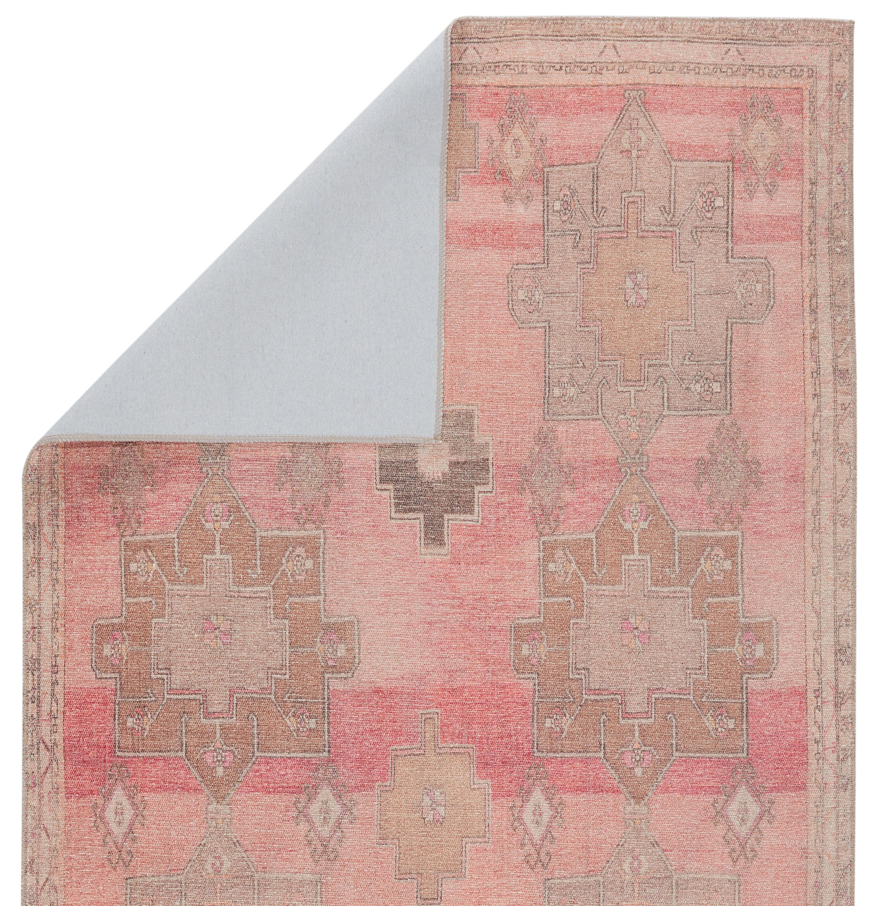 Gray and Pink Synthetic Medallion Rectangular Rug, 5' x 7'