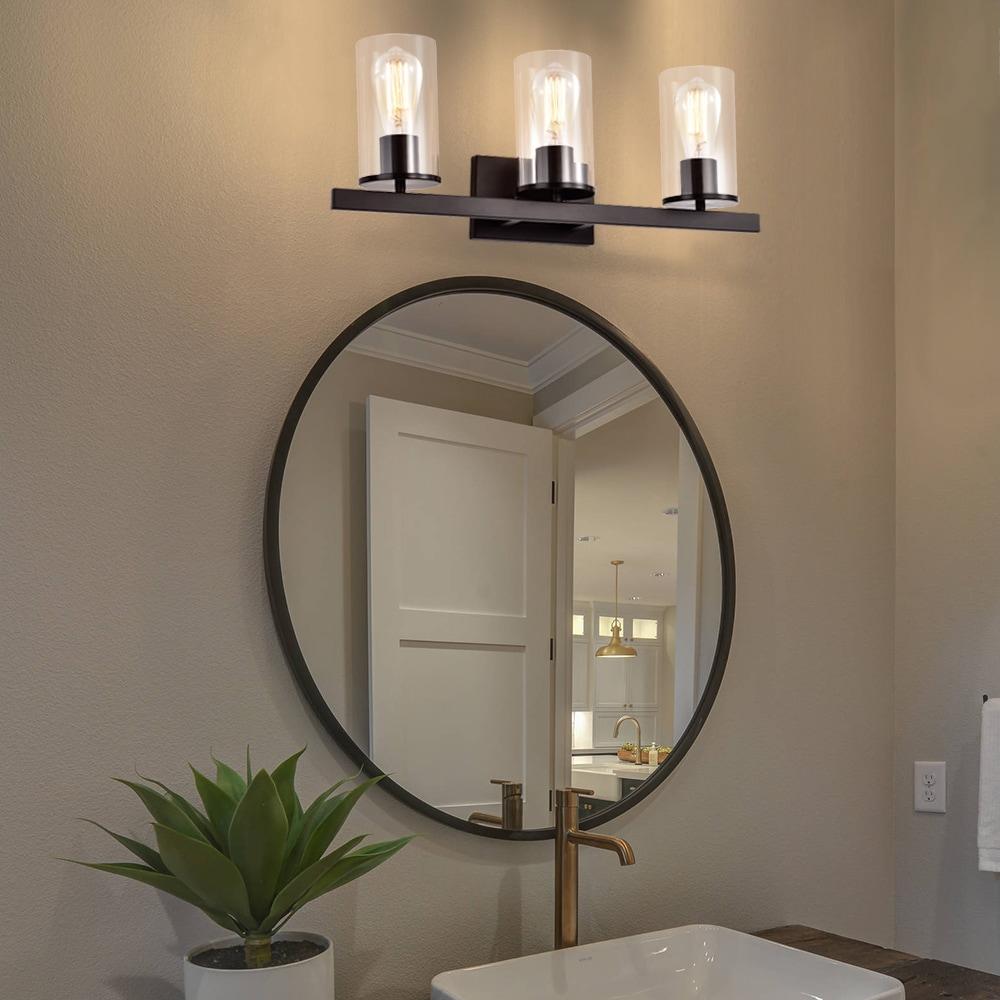 C Cattleya 3 Light Bathroom Vanity Light Oil-rubbed Bronze with Glass Shade