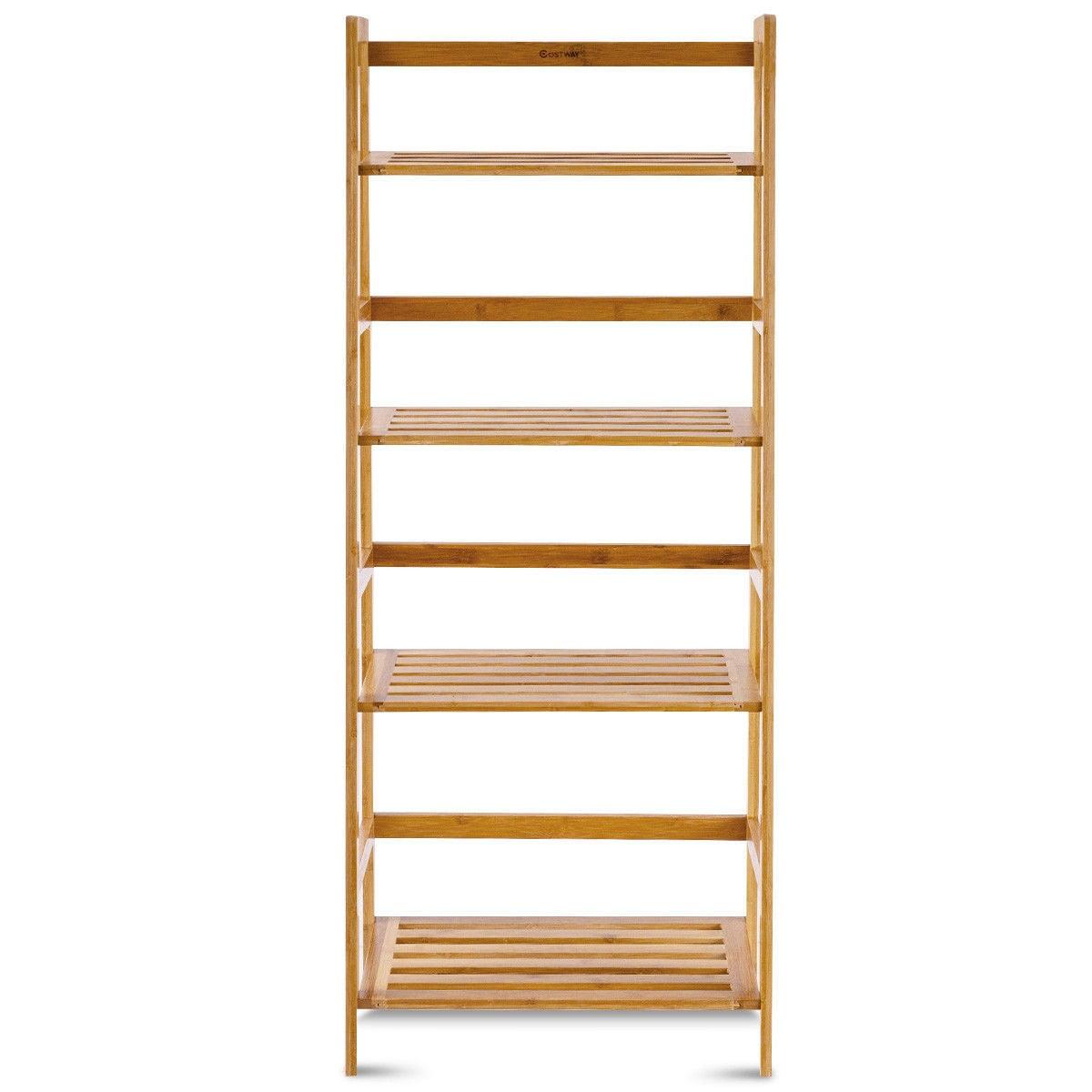 Costway Multifunctional 4 Shelf Bamboo Bookcase Ladder Plant Flower Stand Rack Storage