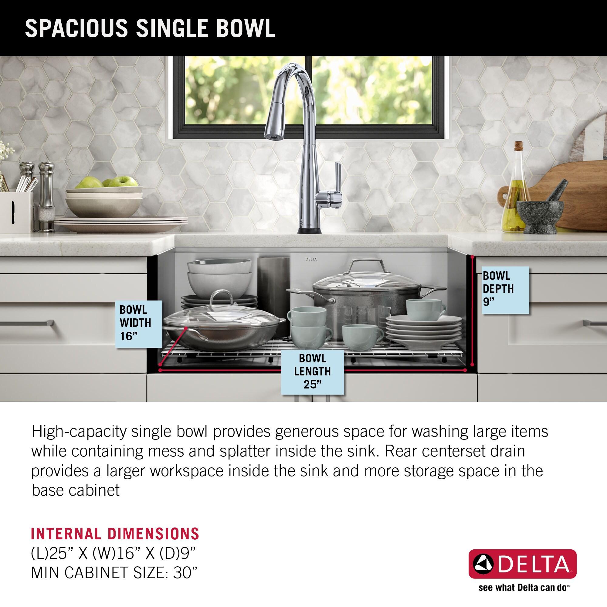 Delta Rivet™ 27" L Workstation Kitchen Sink Undermount 16 Gauge Stainless Steel Single Bowl with WorkFlow™ Ledge