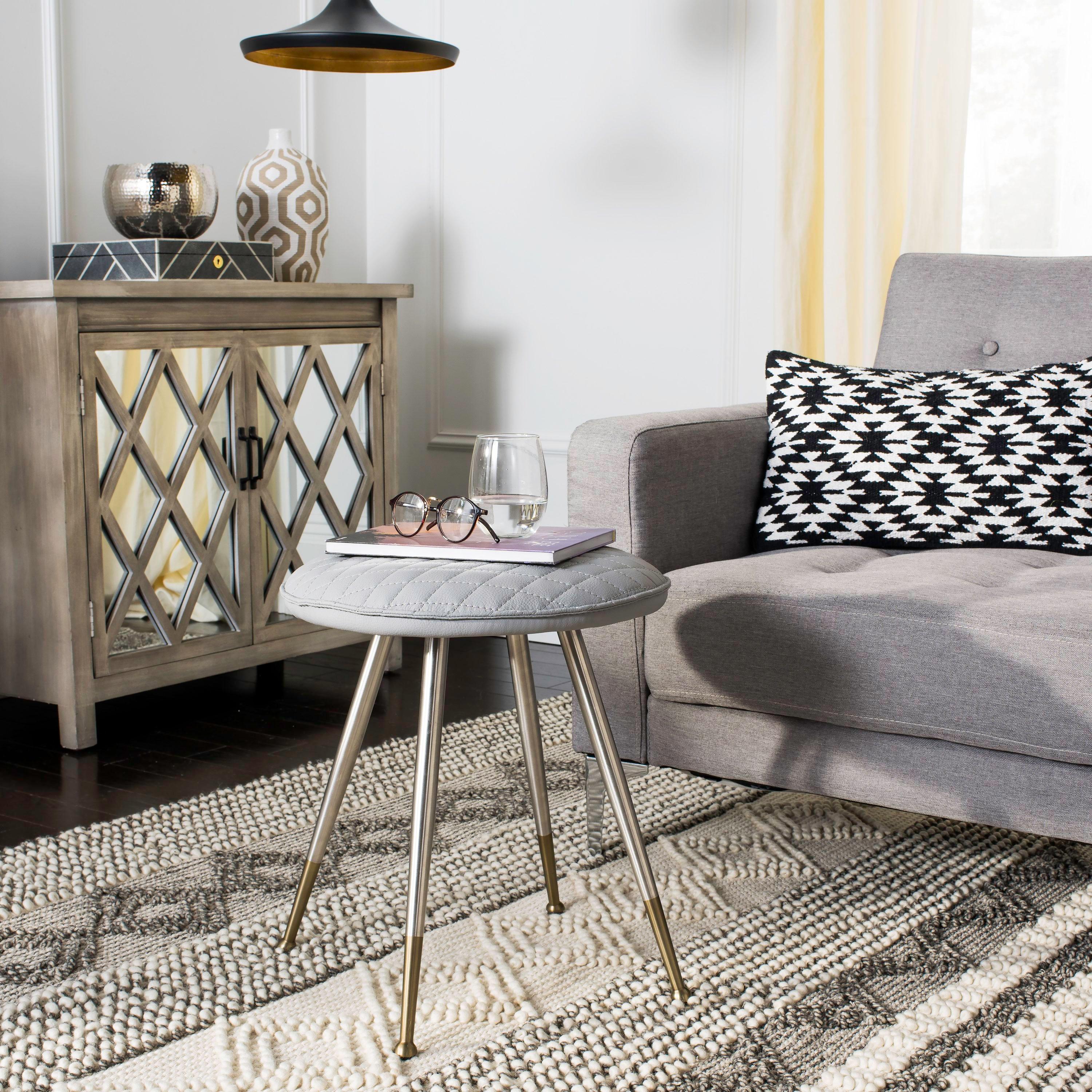 SAFAVIEH Brinley 30"H Mid Century Modern Stool, Light Grey/Silver