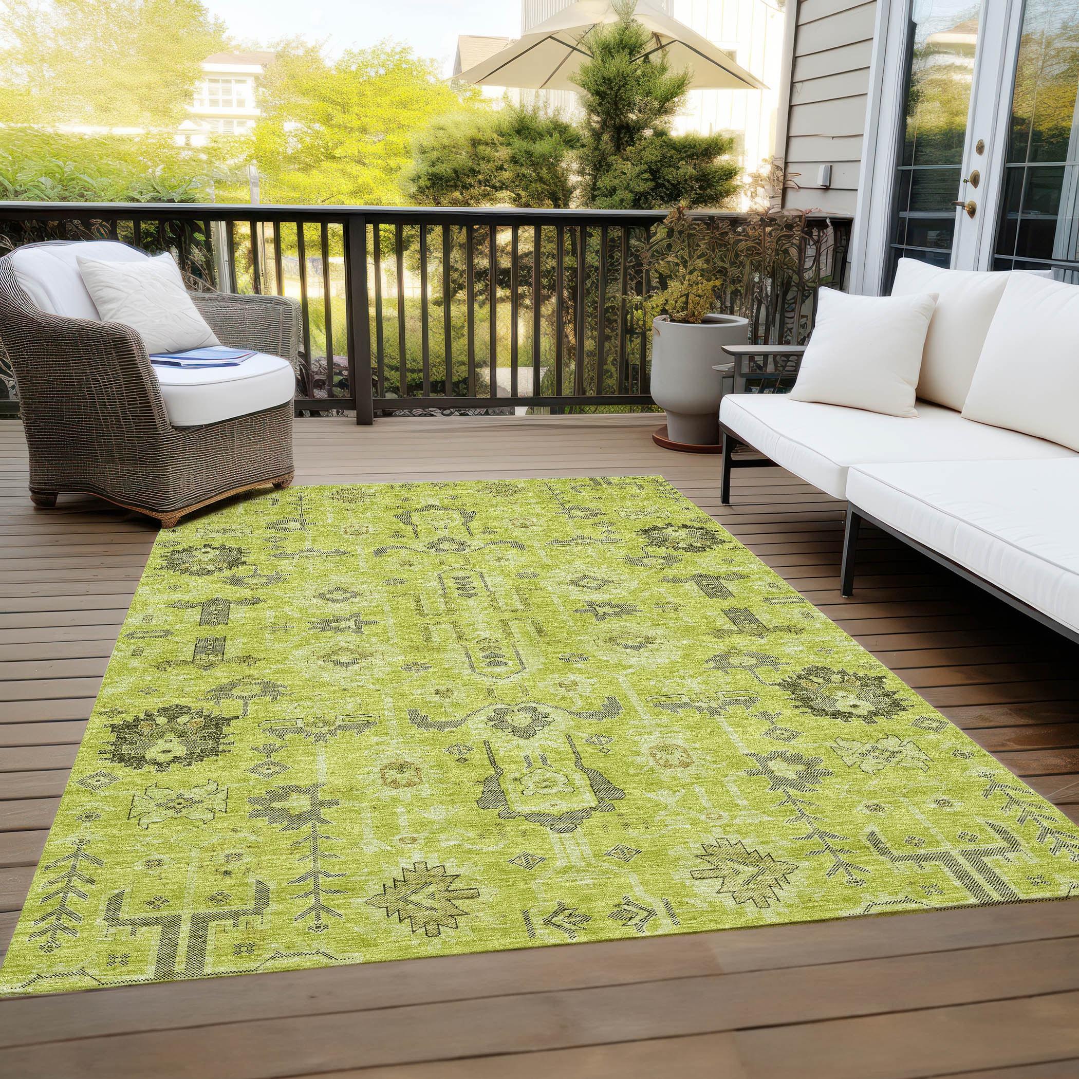 Aloe Green and Gray Geometric 10' x 14' Indoor/Outdoor Area Rug