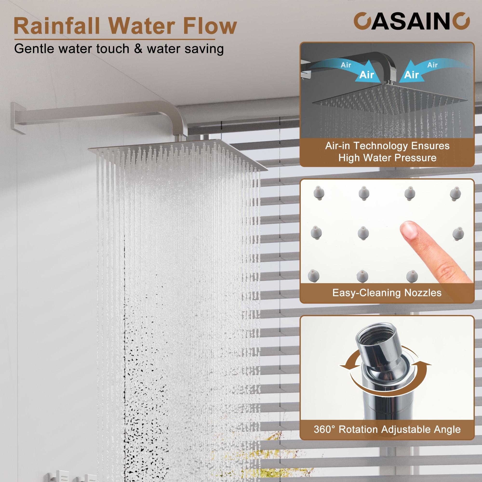 CASAINC CS6228-12CH Dual Shower Head Thermostatic Rainfall Shower System with Rough in-Valve and Shower Body Spray