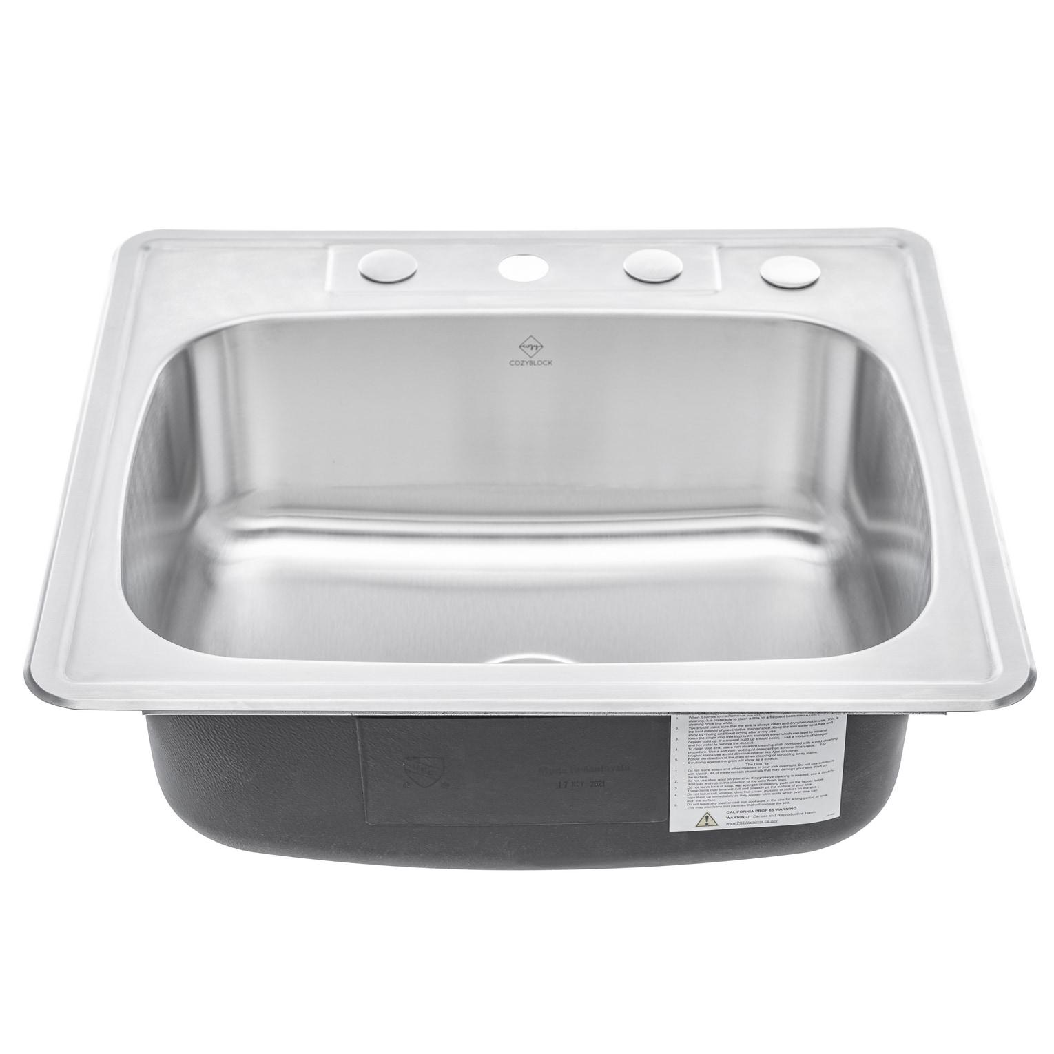 Brushed Stainless Steel Single Bowl Drop-In Kitchen Sink