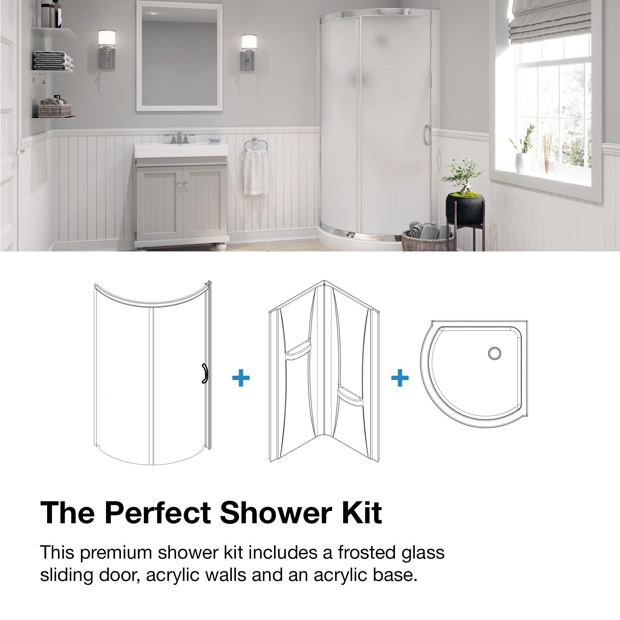 Ove Decors 15SKA-BREF34-SATAC OVE Decors Breeze 35 in. Round Shower Kit w/ Frosted, Base, Wall