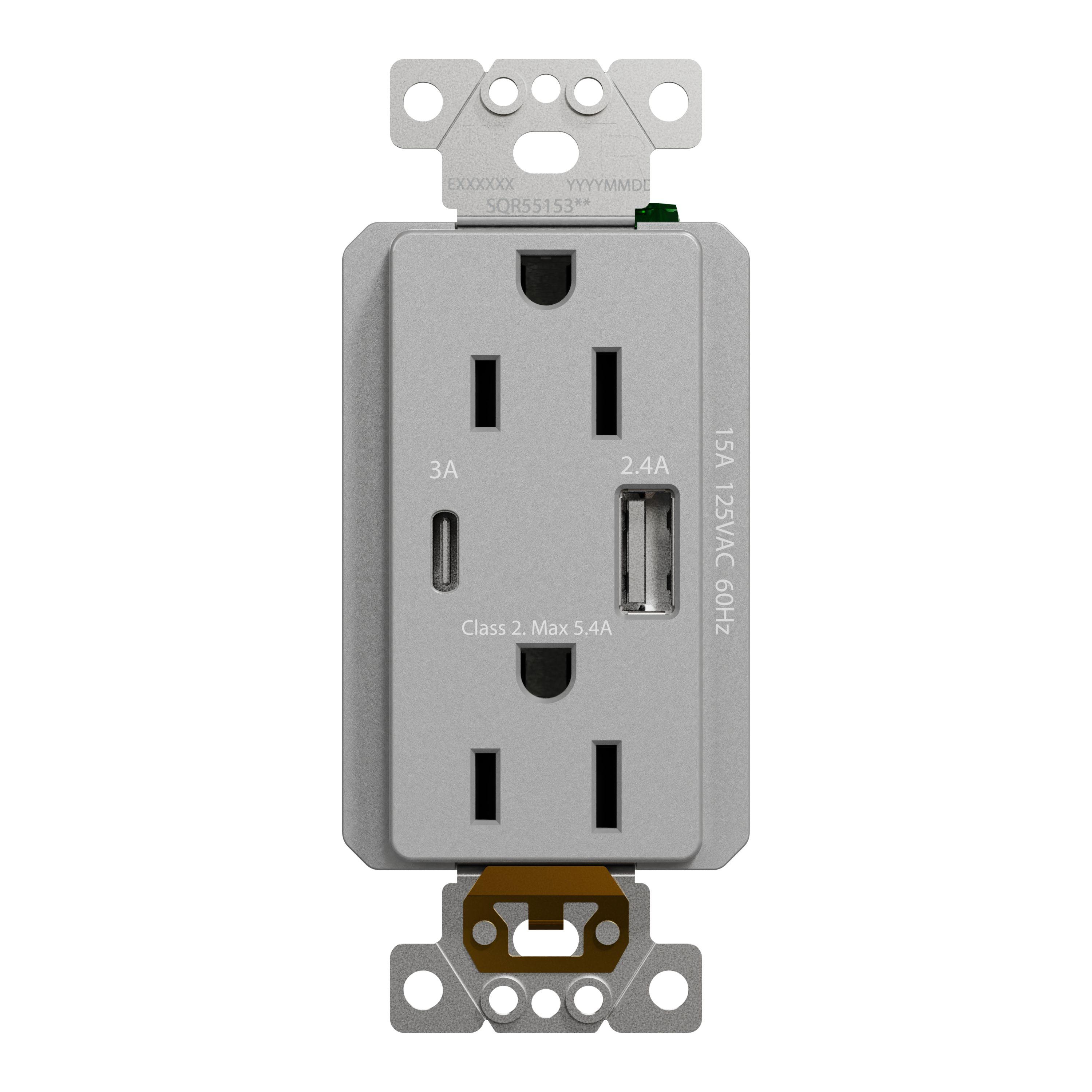 Gray 15A Tamper Resistant USB Outlet with Wall Plate