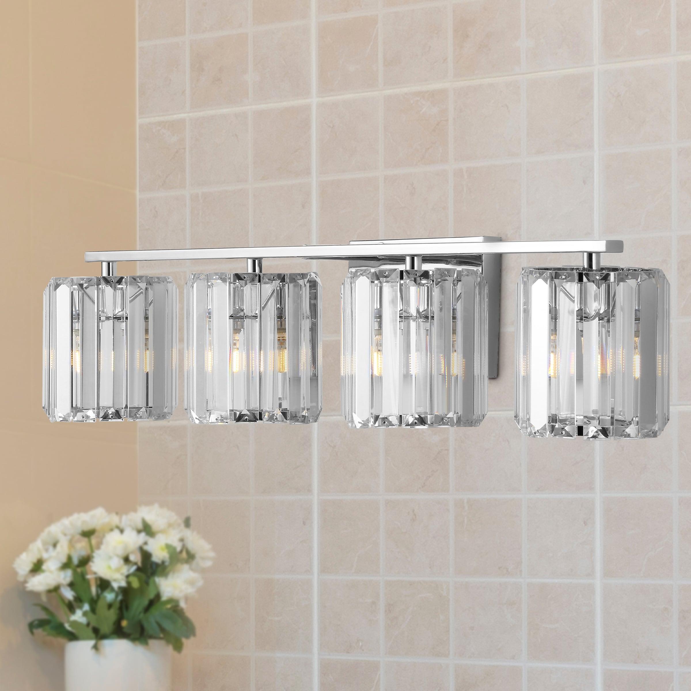 Coco Prism Vintage 29.75" 4-Light Metal/Glass Classic Glam LED Vanity Light, Chrome