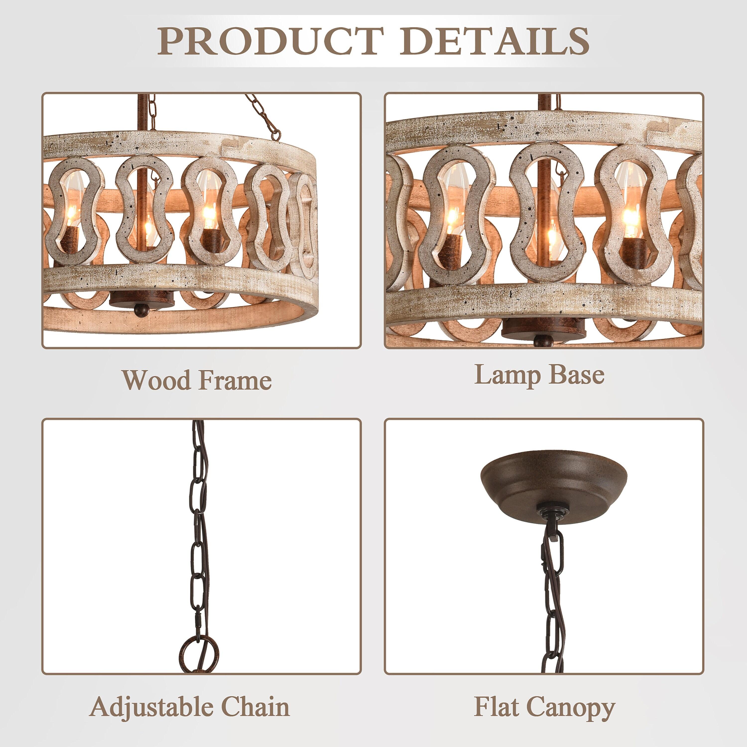 Cusp Barn  3-Light Farmhouse Candle Chandelier Rustic Drum Ceiling Pendant Light for Living Room Weathered Woood