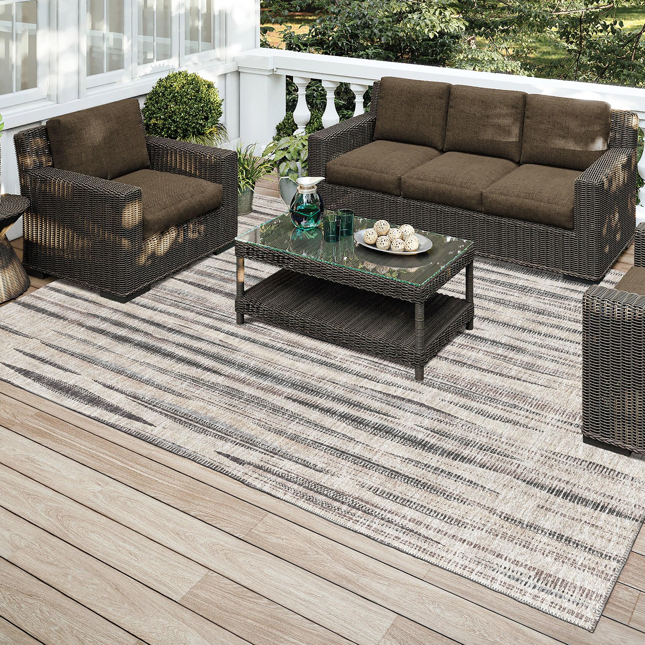 Addison Rugs Indoor/Outdoor Waverly Modern Stripes Washable Rug 3' x 5' - Beige