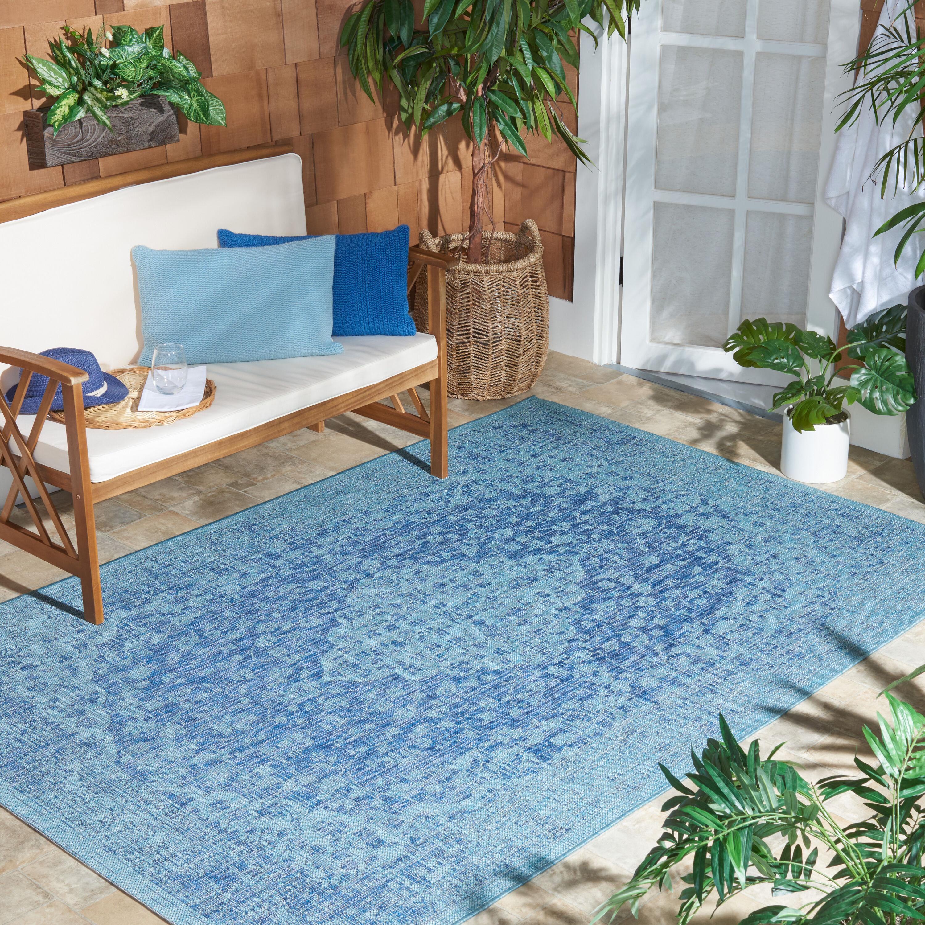 Courtyard CY8720 Power Loomed Indoor/Outdoor Area Rug - Navy/Aqua - 8'x10' - Safavieh.