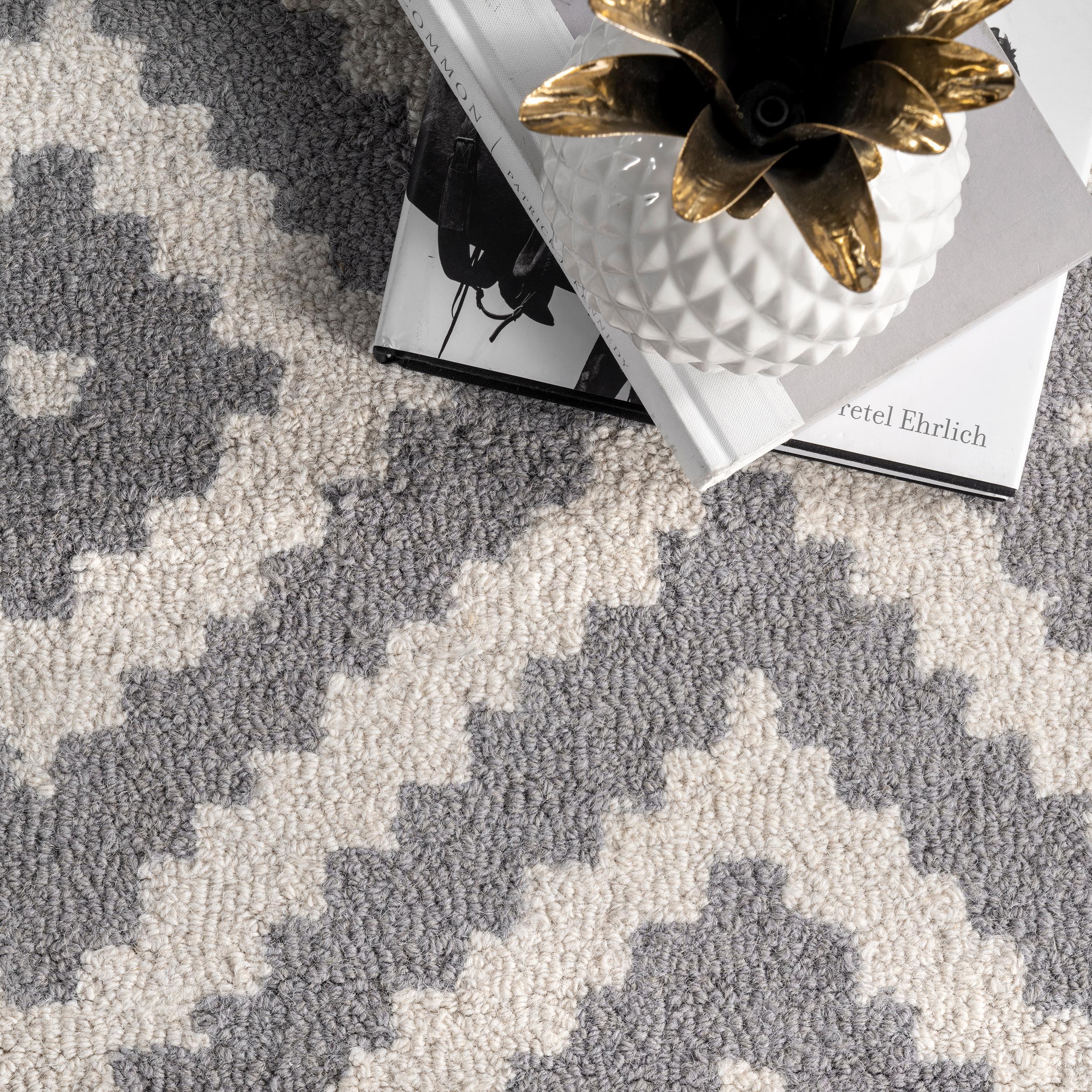 Nuloom Kellee Geometric 5 Round Wool Indoor Area Rug for Living Room Bedroom Dining Room Kitchen, Grey/White