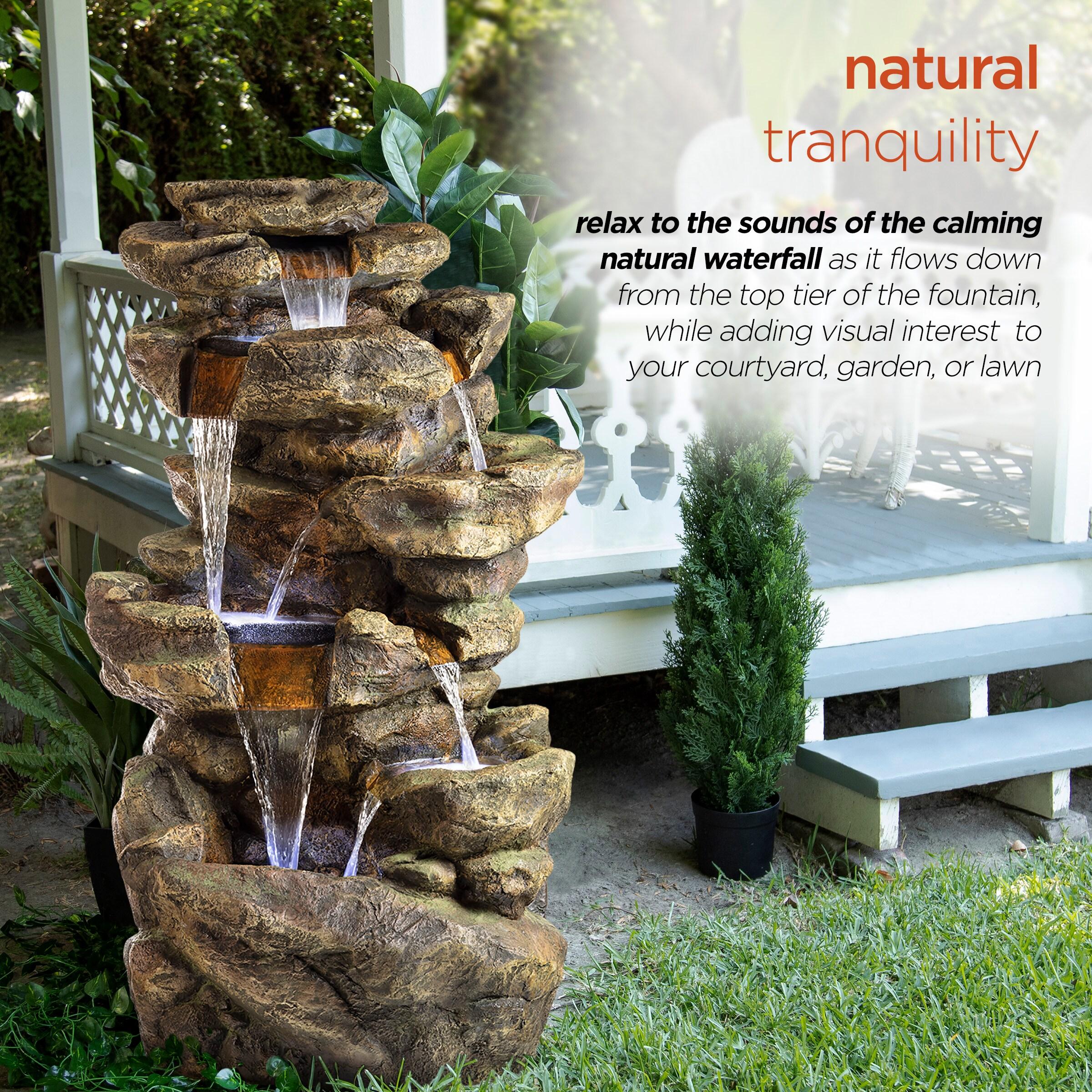 Alpine Corporation 6-Tier Amazonian Water Fountain with LED Lights