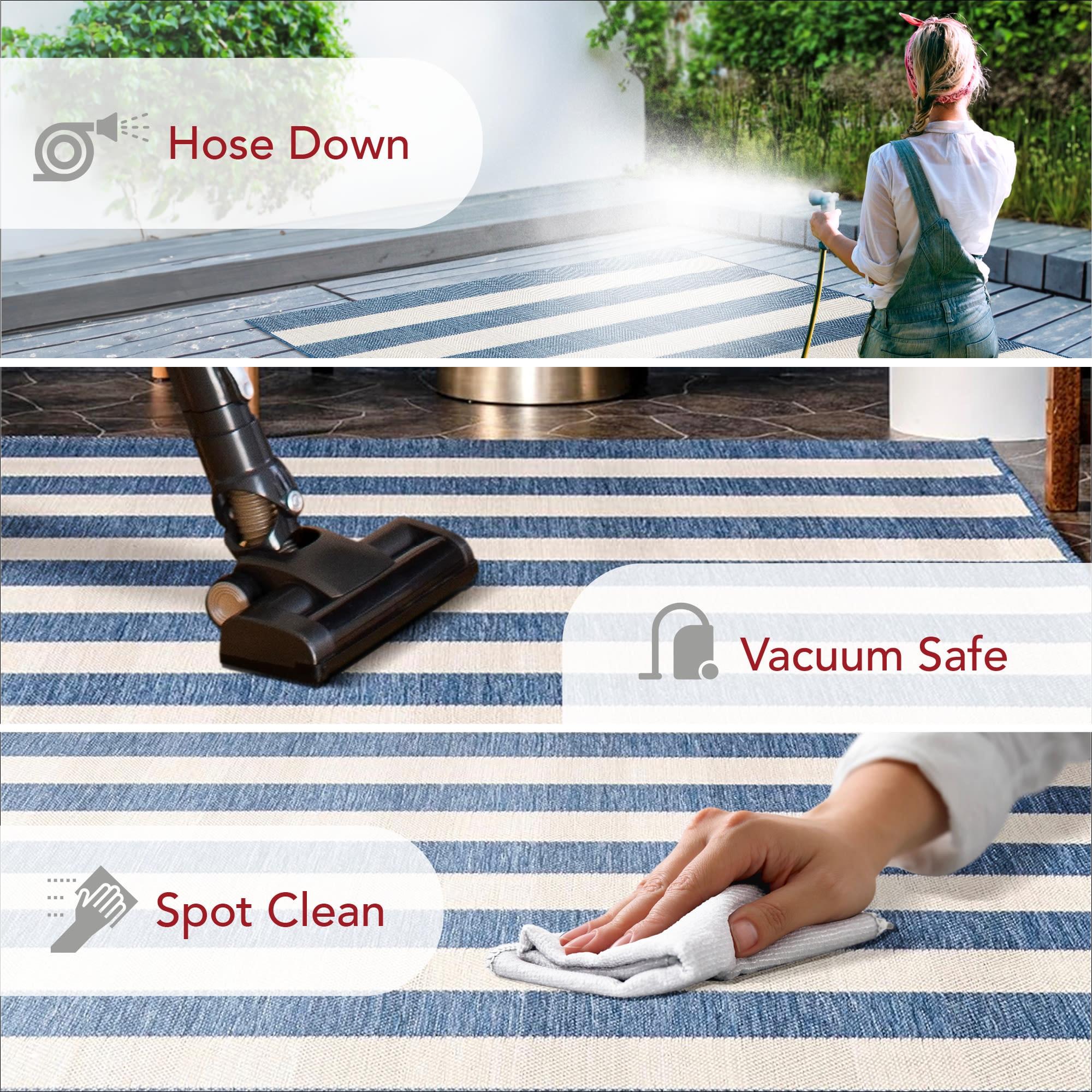 Nuloom Alexis Striped 5x8 Indoor/Outdoor Area Rug for Living Room Patio Deck Front Porch Kitchen, Blue/Ivory