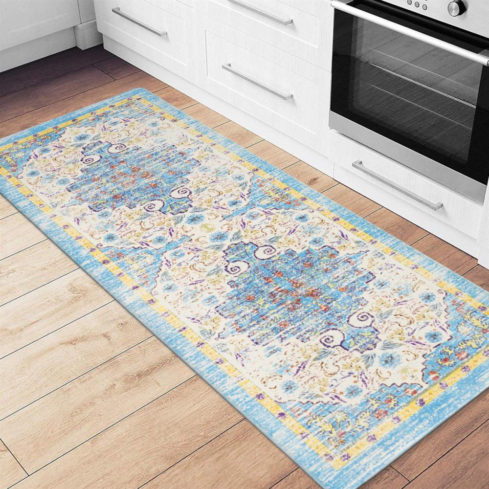 World Rug Gallery Traditional Bohemian Vintage Anti Fatigue Standing Mat - Blue 18"x47"