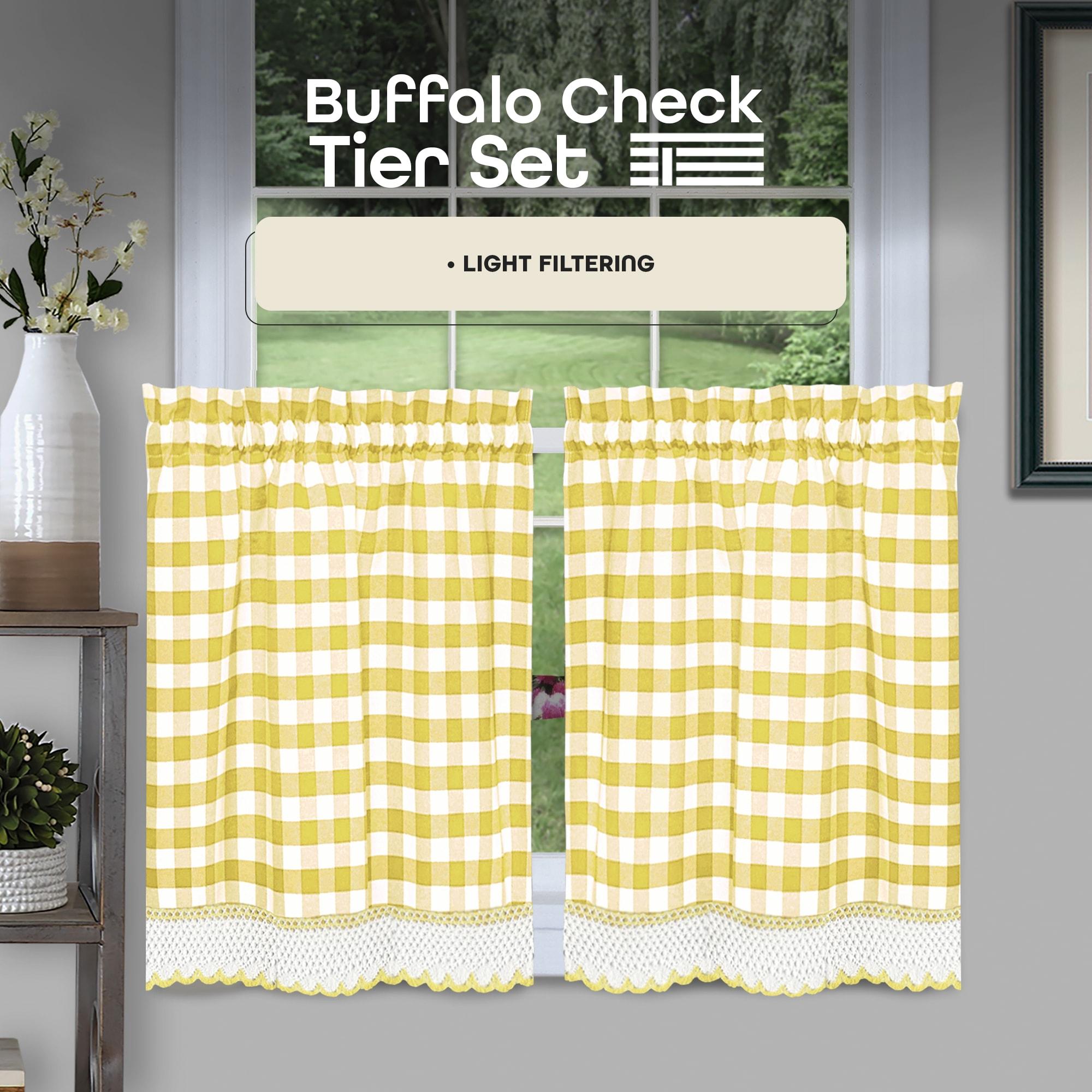 Achim Buffalo Check Kitchen Curtains, Set of 2 Tiers, 58 x 24, Yellow