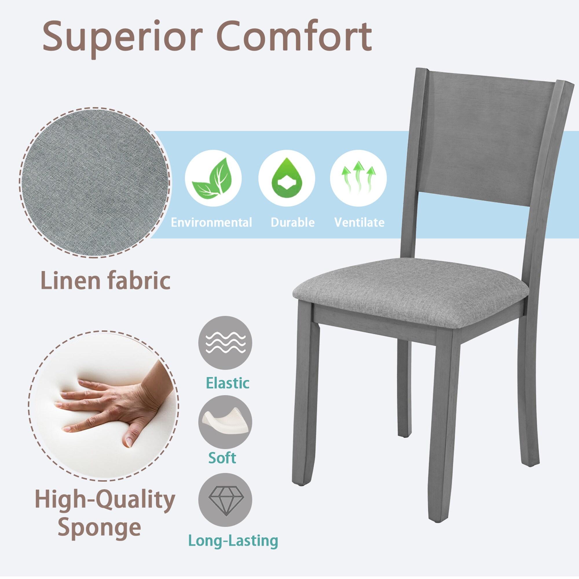 Kamsly Kitchen Island Dining Chairs Set of 4, 4pcs Upholstered Dining Room Chair, Sturdy Solid Wood Frame Kitchen-Chair with Padded Seat & Backrest, Gray