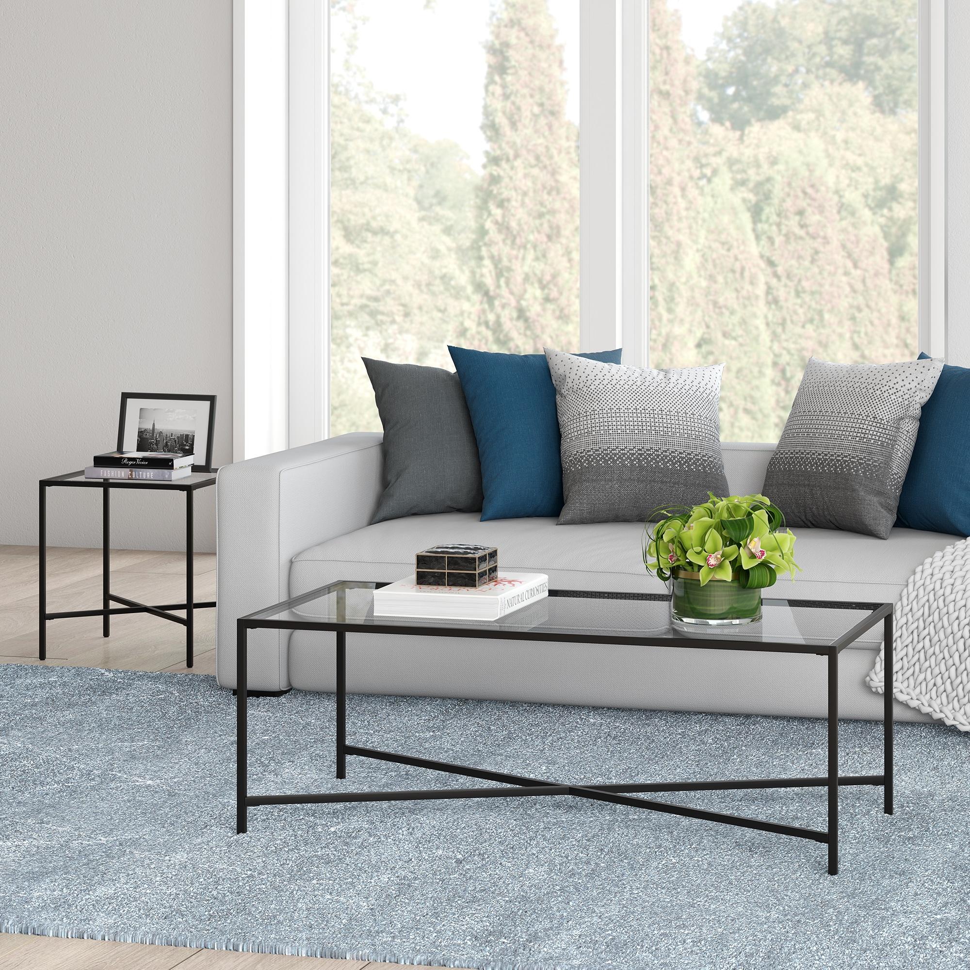 Henn&Hart Black Bronze Coffee Table with Glass Top