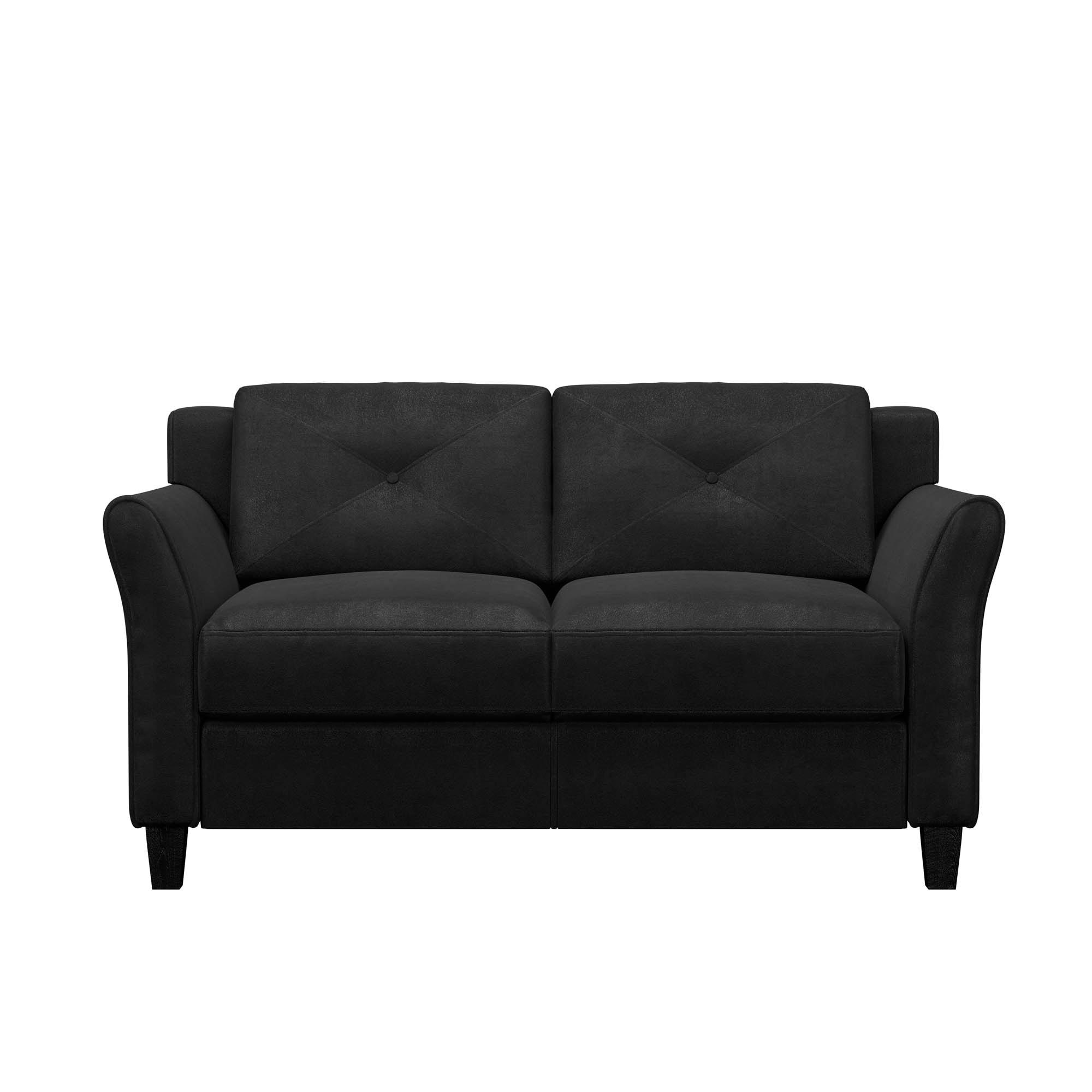 Taryn Black Microfiber Tufted Rolled Arm Loveseat