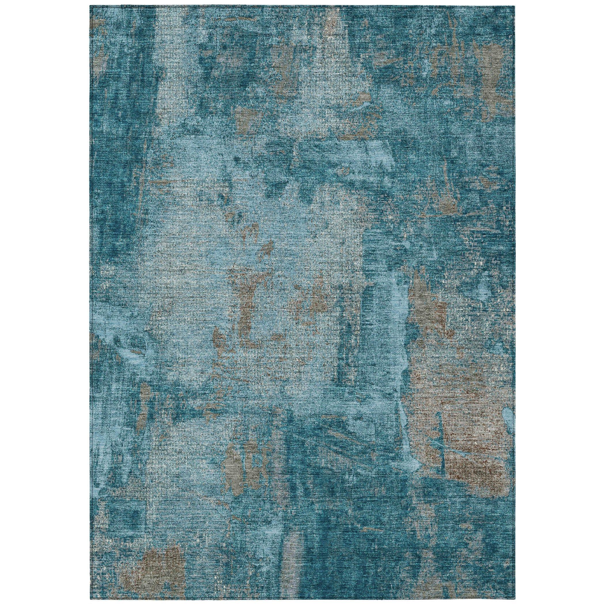Machine Washable Indoor/Outdoor Chayden ACN989 Teal Rug